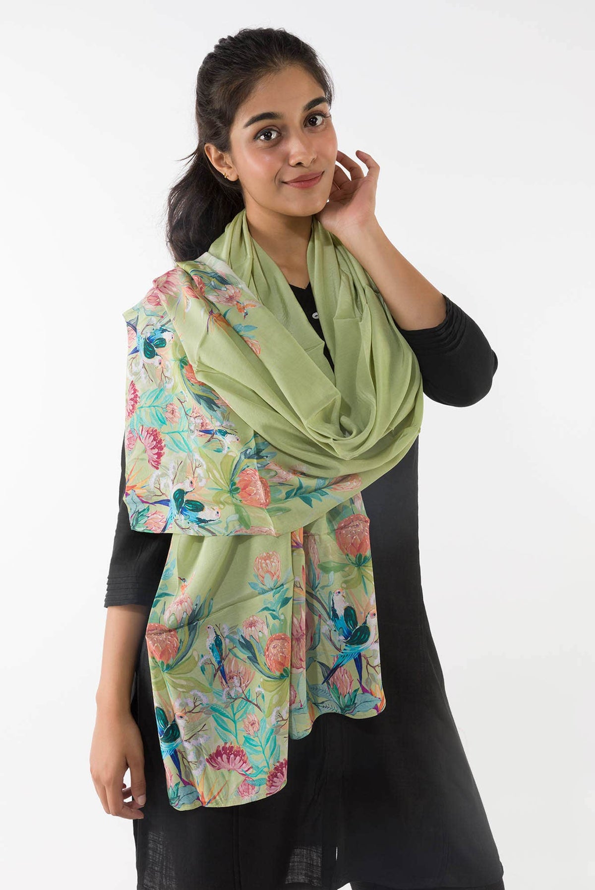 Lovers on the Branch Mint Green Stole from Birds of Paradise, Scarves & Stoles Collection