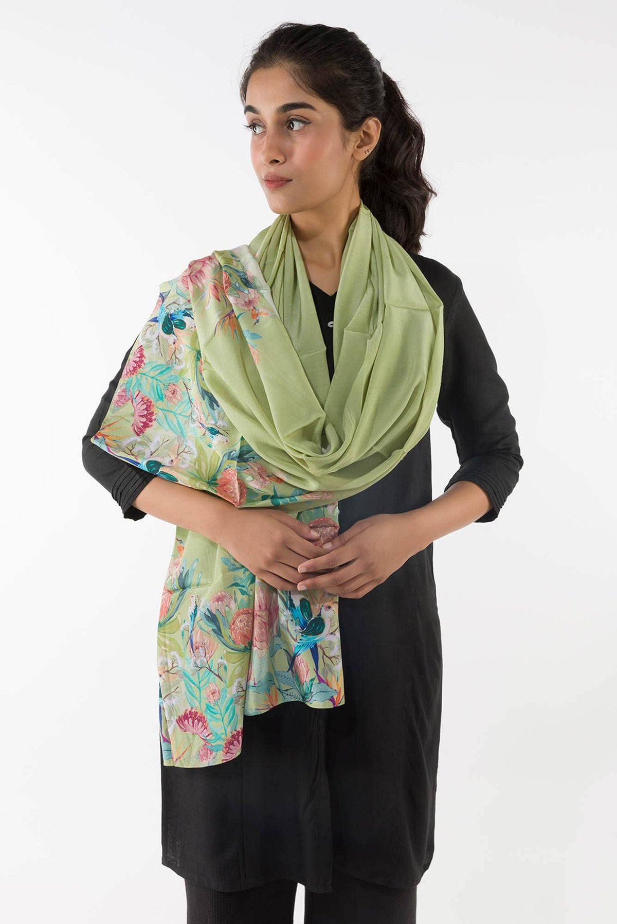 Lovers on the Branch Mint Green Stole from Birds of Paradise, Scarves & Stoles Collection