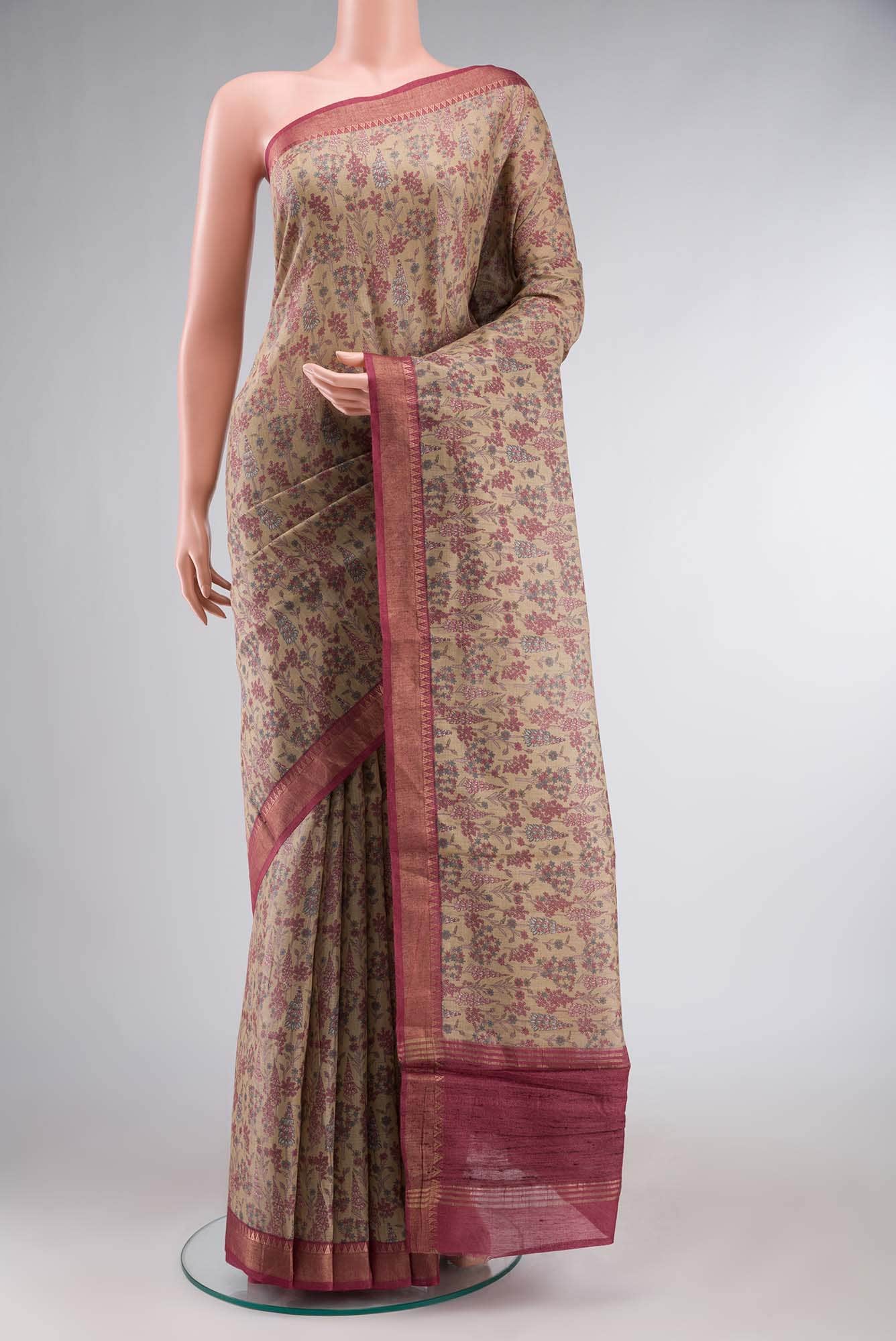Beige Bhagalpuri Tussar Silk Saree