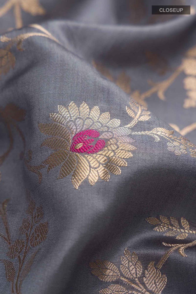 Grey Banarasi Raw Silk Saree