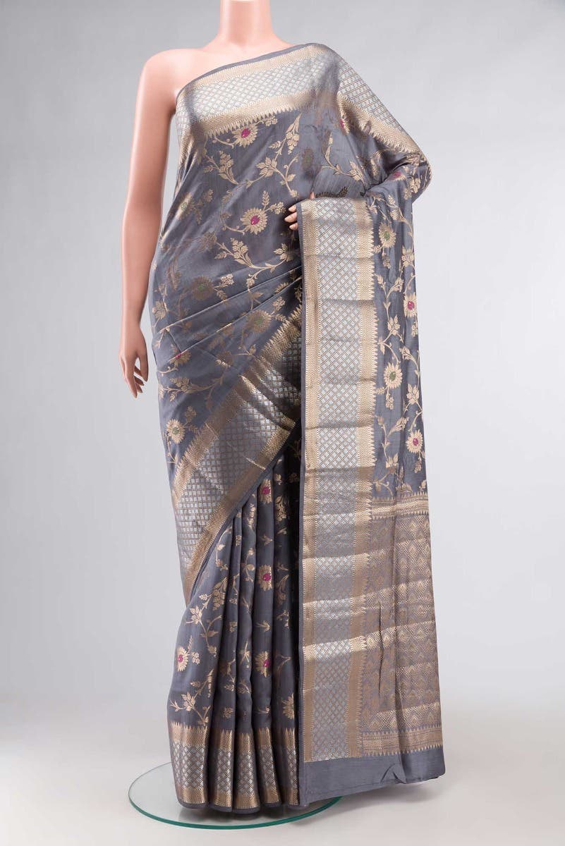 Grey Banarasi Raw Silk Saree