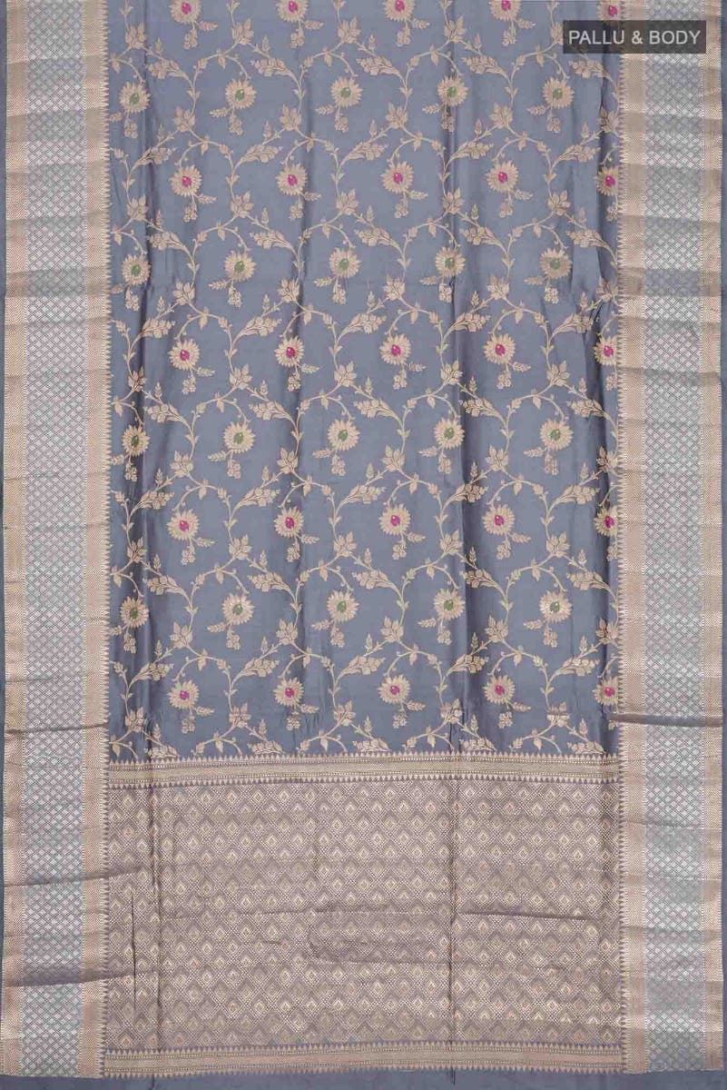 Grey Banarasi Raw Silk Saree