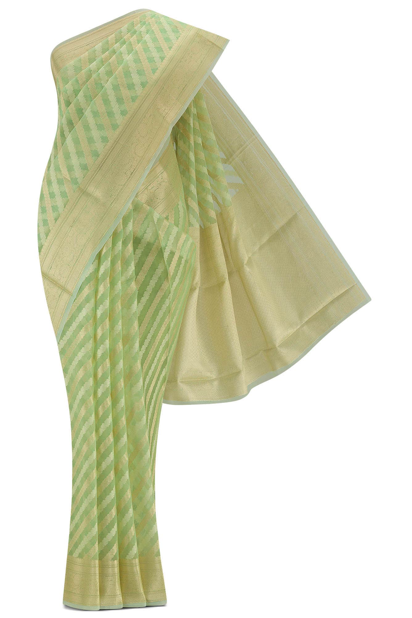 Green Blended Kora Cotton Saree