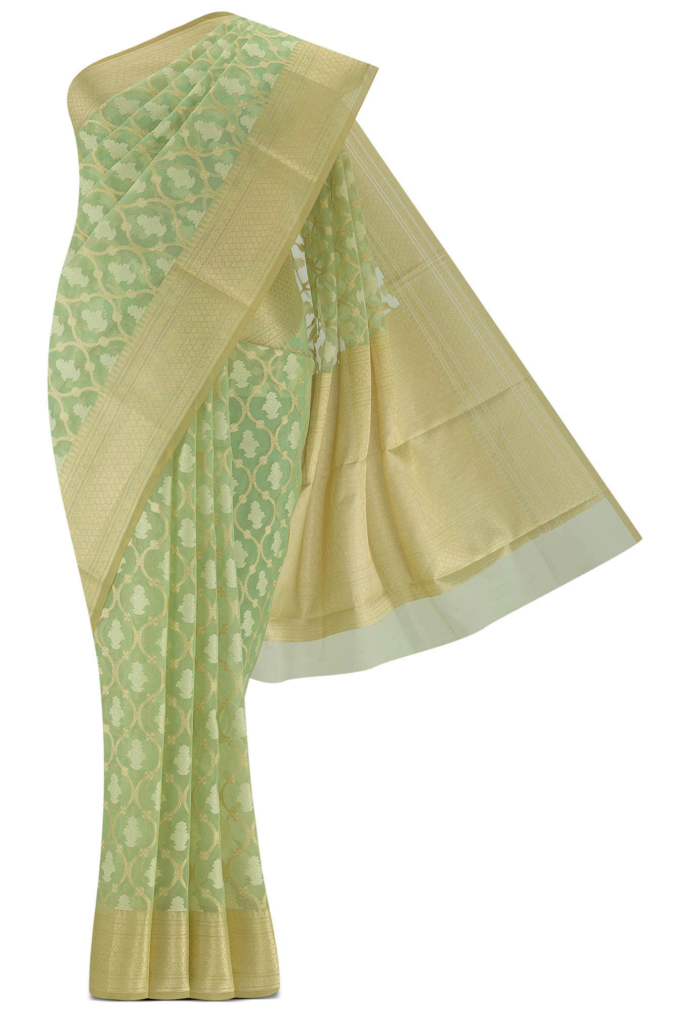 Green Blended Kora Cotton Saree