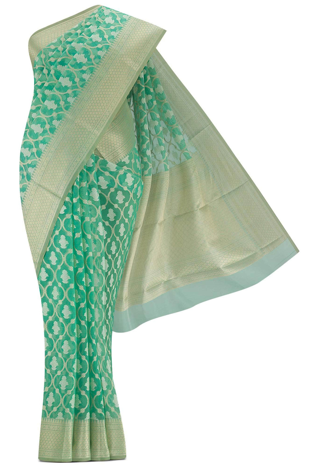 Green Blended Kora Cotton Saree