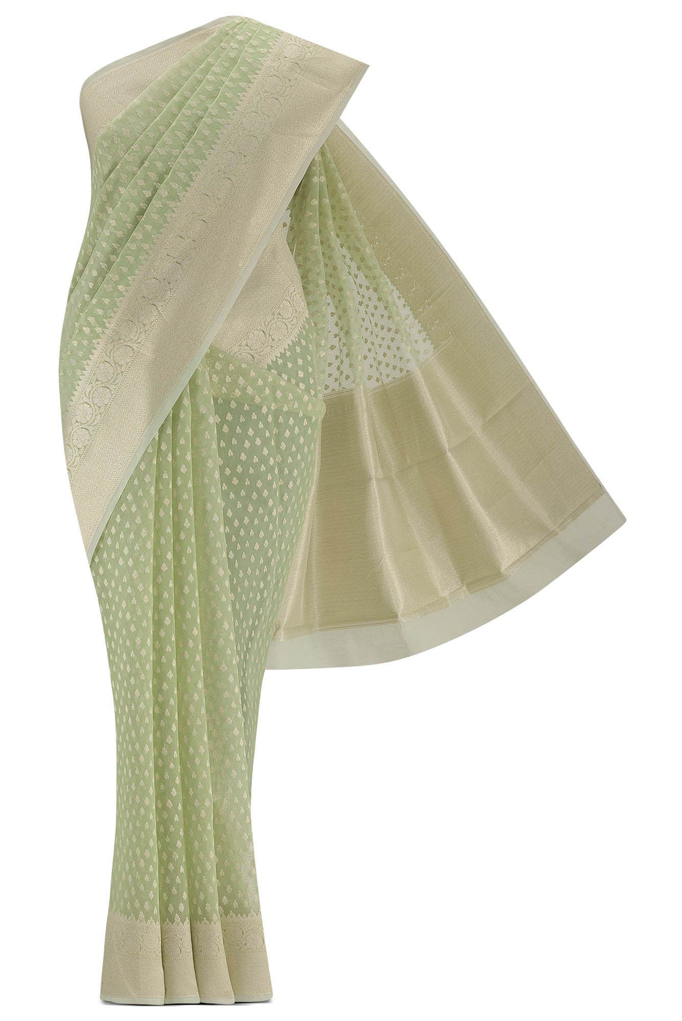 Green Blended Kora Cotton Saree
