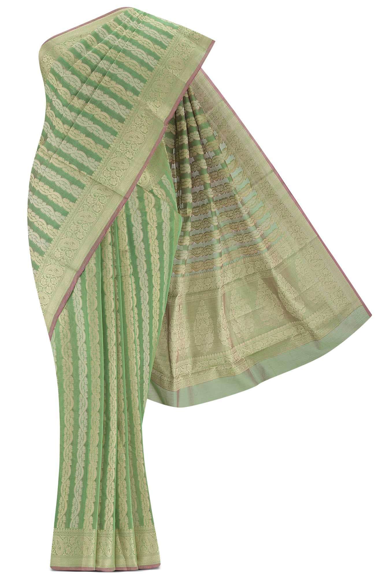 Green Banarasi Silk Cotton Saree