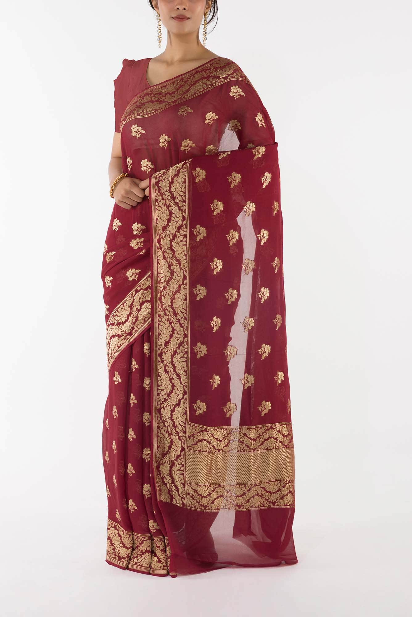 Raat Rani- Red Georgette Banarasi Saree