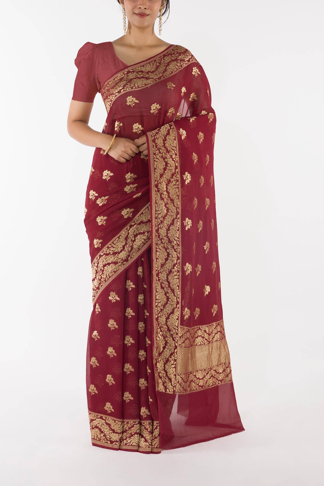 Raat Rani- Red Georgette Banarasi Saree
