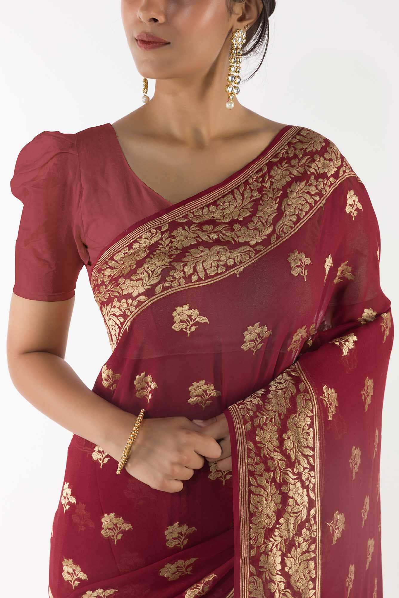 Raat Rani- Red Georgette Banarasi Saree