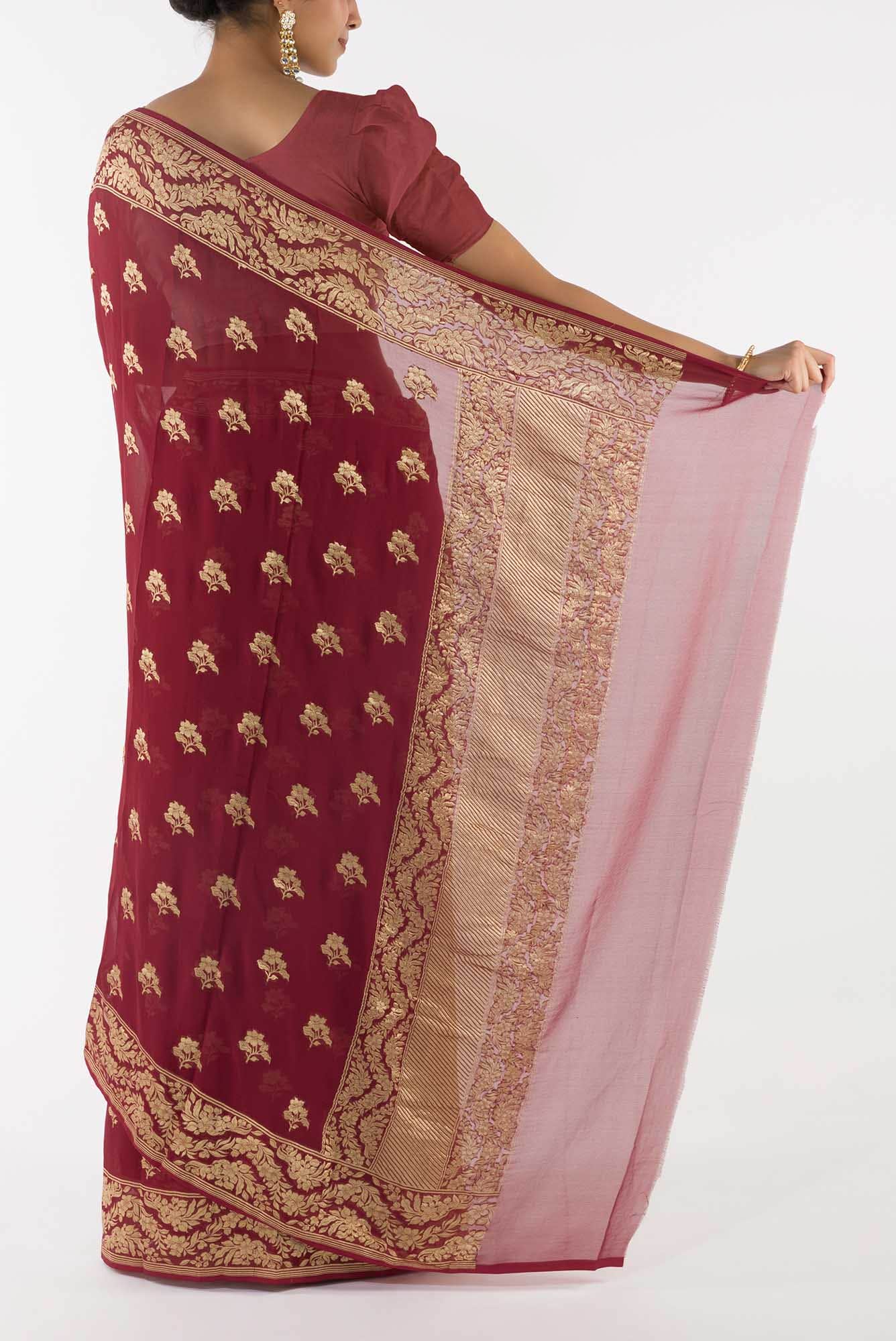 Raat Rani- Red Georgette Banarasi Saree