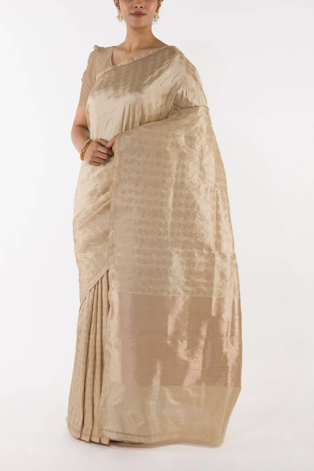Pamposh Petite Beige Katan Banarasi Banarasi Saree
