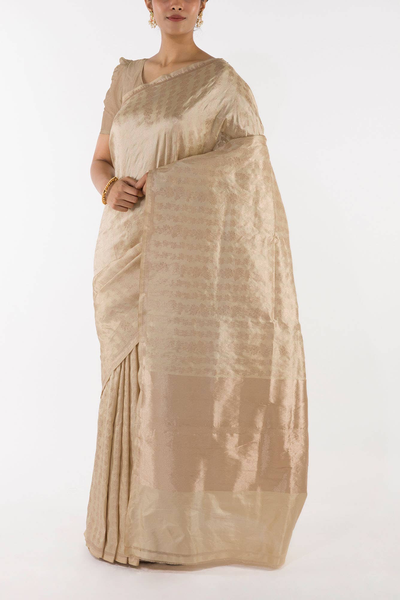 Pamposh Petite Beige Katan Banarasi Banarasi Saree