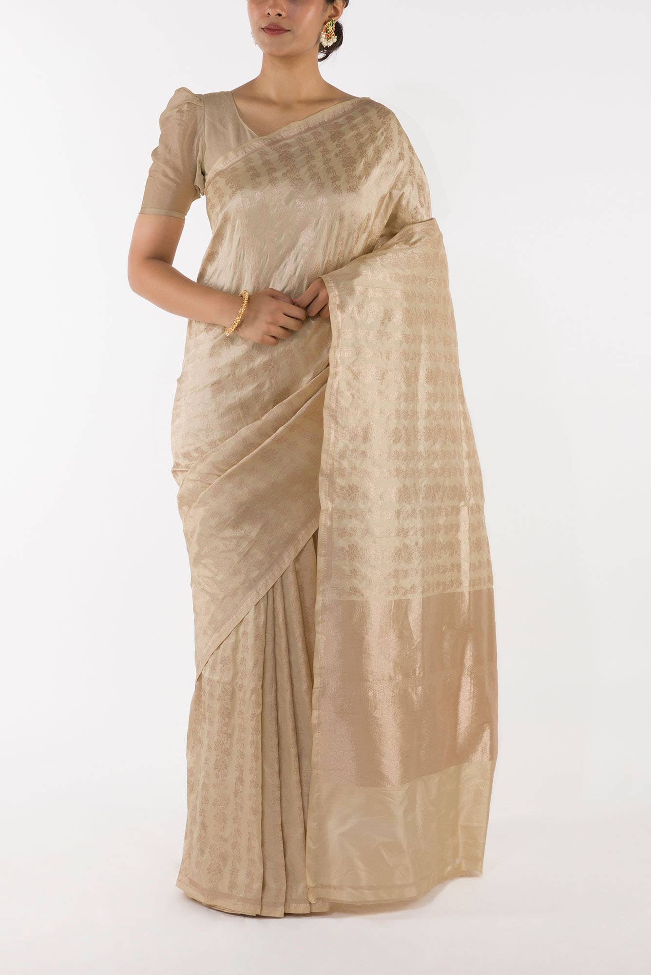 Pamposh Petite Beige Katan Banarasi Banarasi Saree