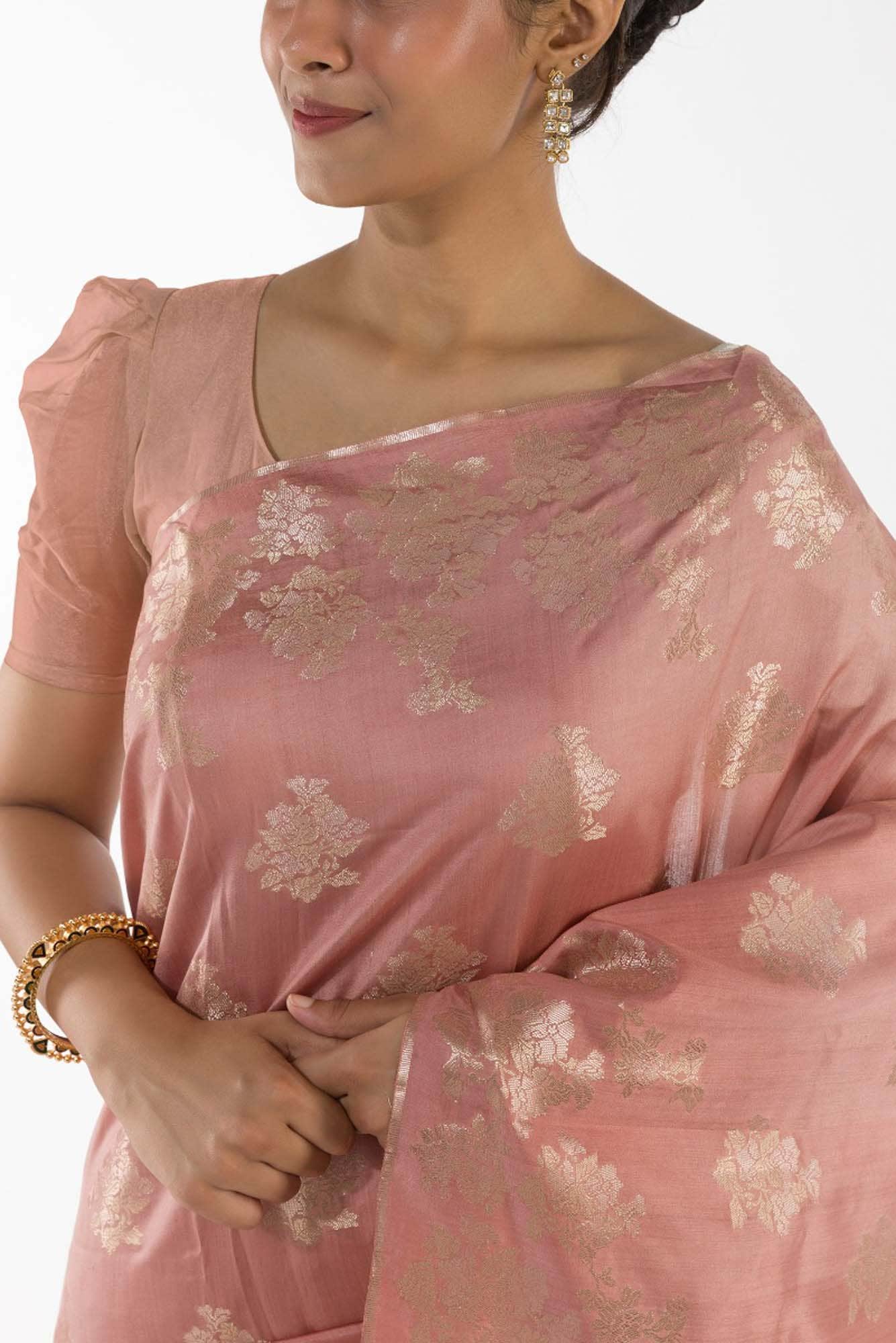 Chameli Chic Pastel Pink Banarasi Cheeniya Saree