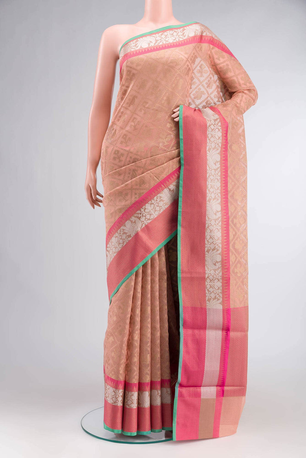 Peach Blended Silk Cotton Saree