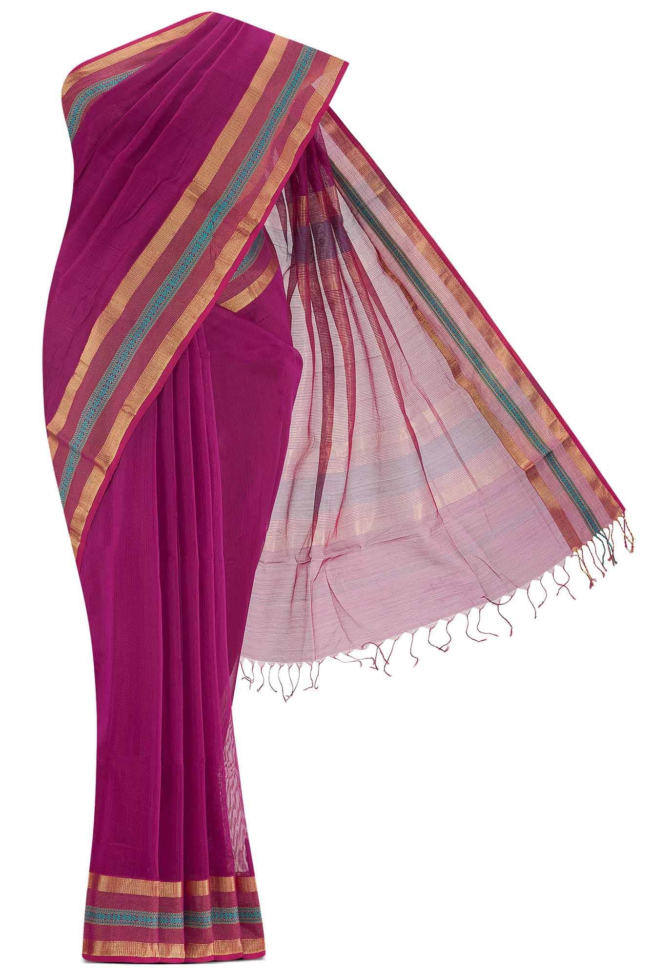 Magenta Maheshwari Silk Cotton Saree