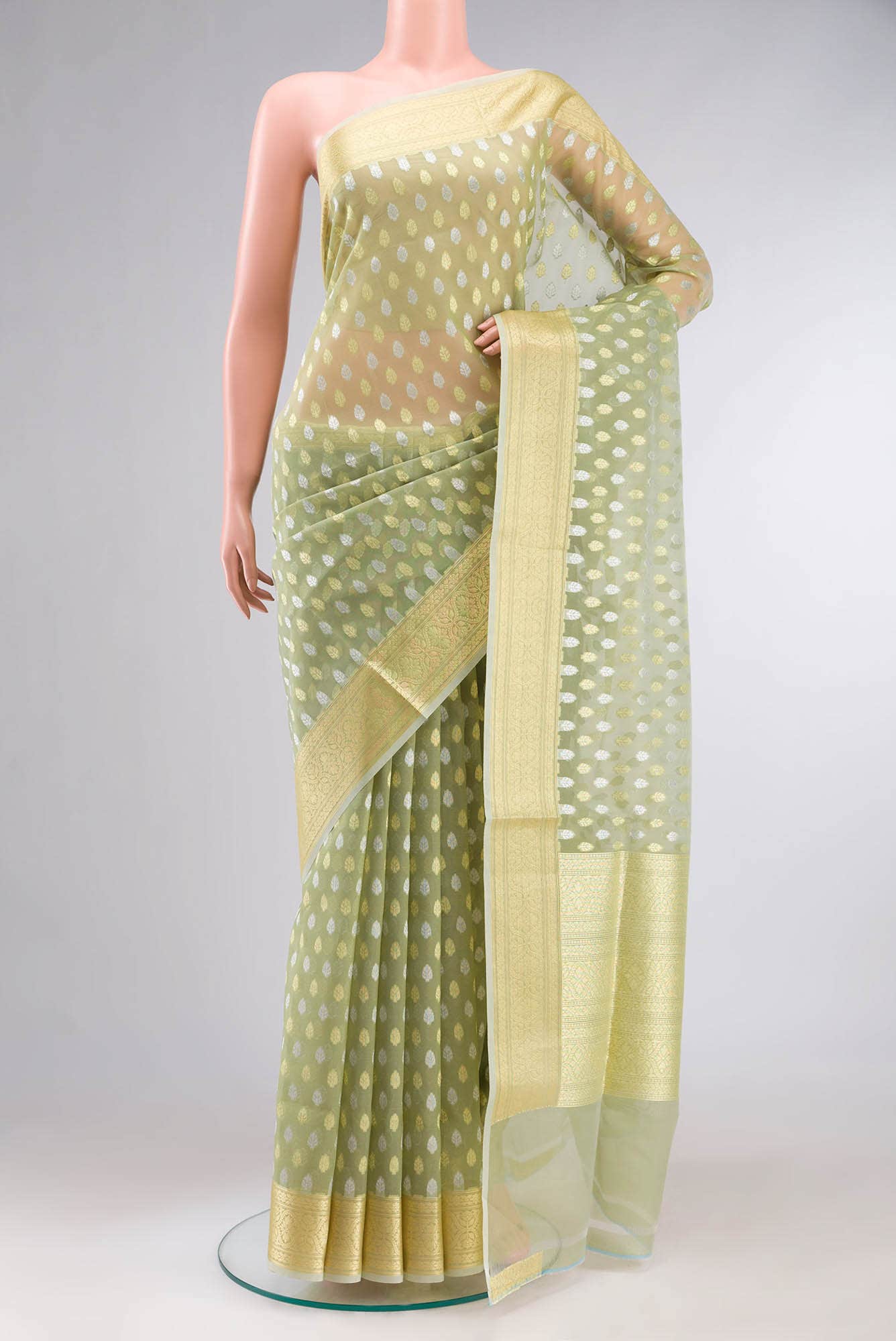 Green Blended Silk Cotton Saree
