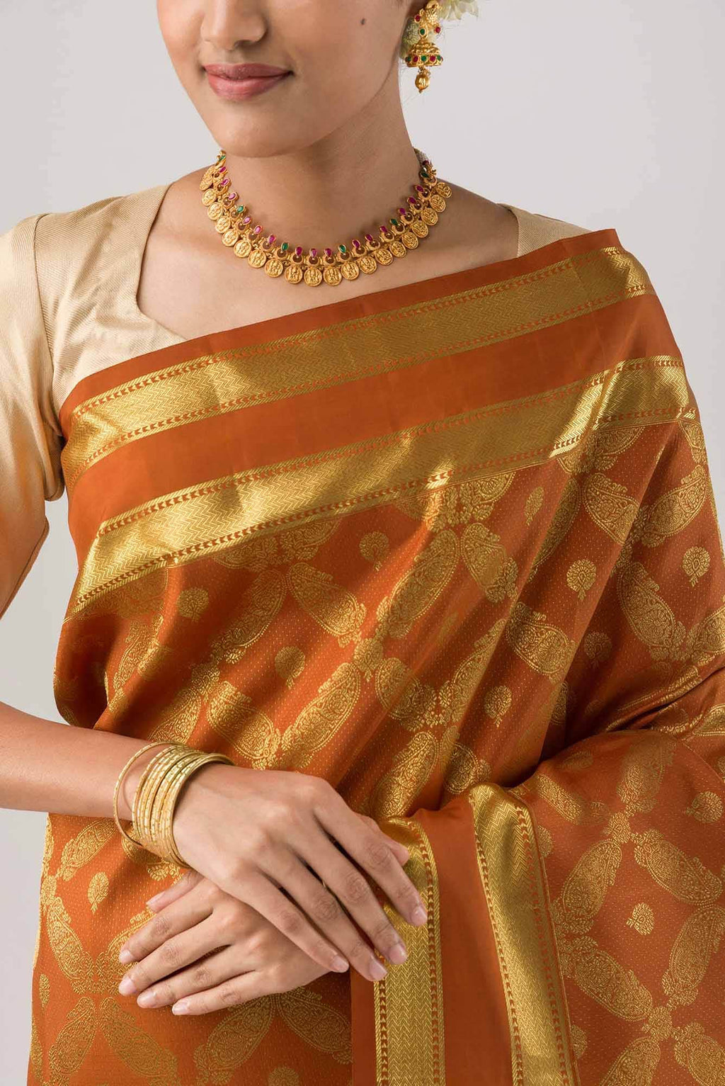 Shobita - Rust Orange Kanchipuram Silk Saree