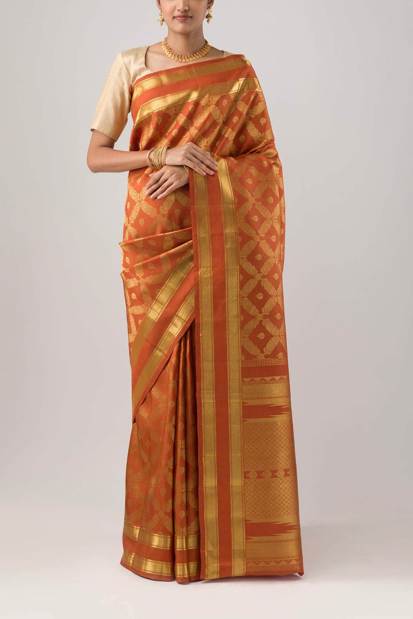 Shobita - Rust Orange Kanchipuram Silk Saree