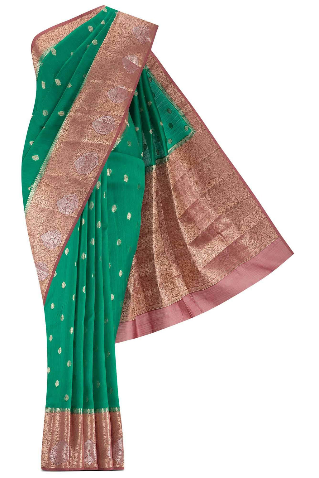 Green Banarasi Raw Silk Saree