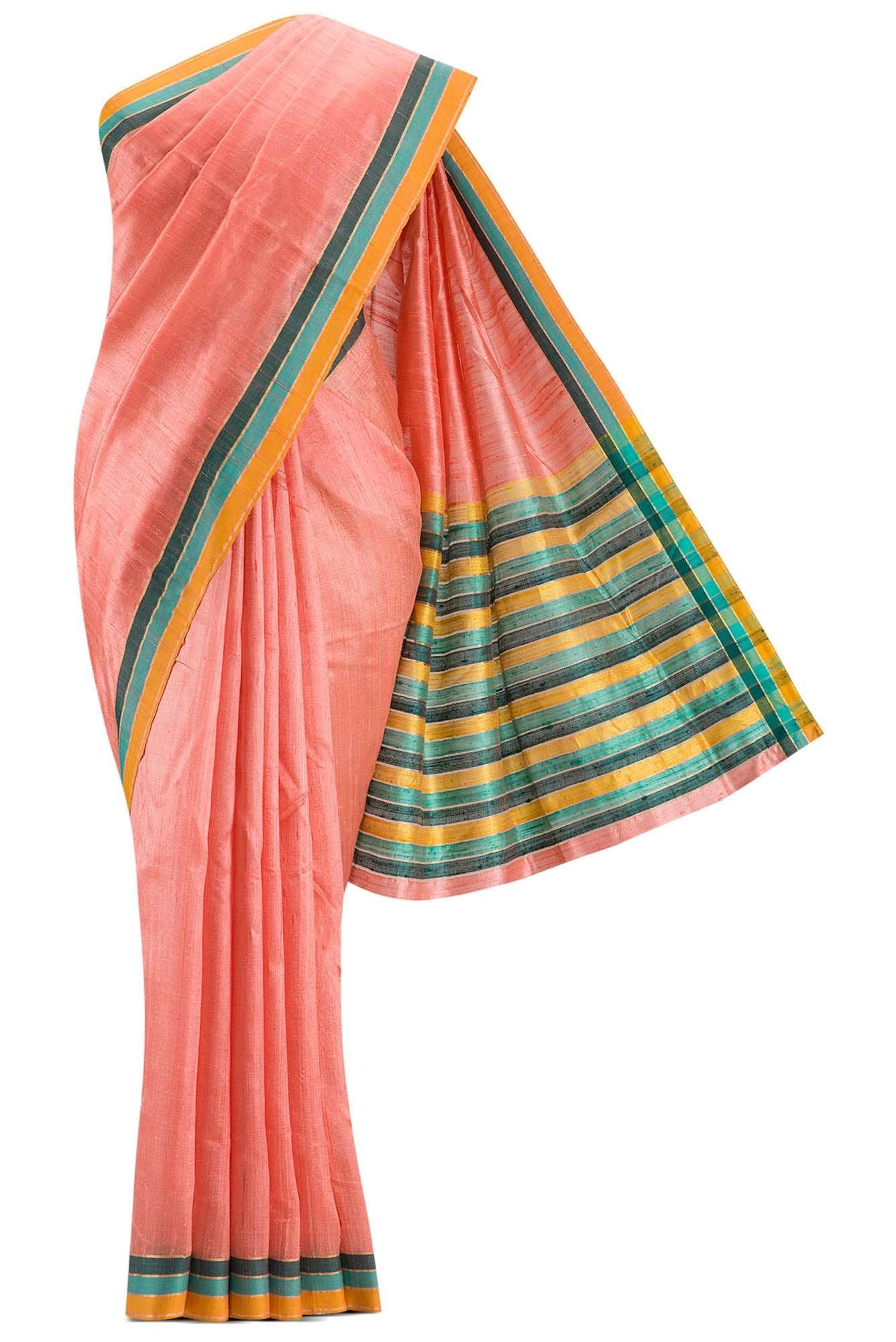 Gina-Peach Bhagalpuri Tussar Silk Saree