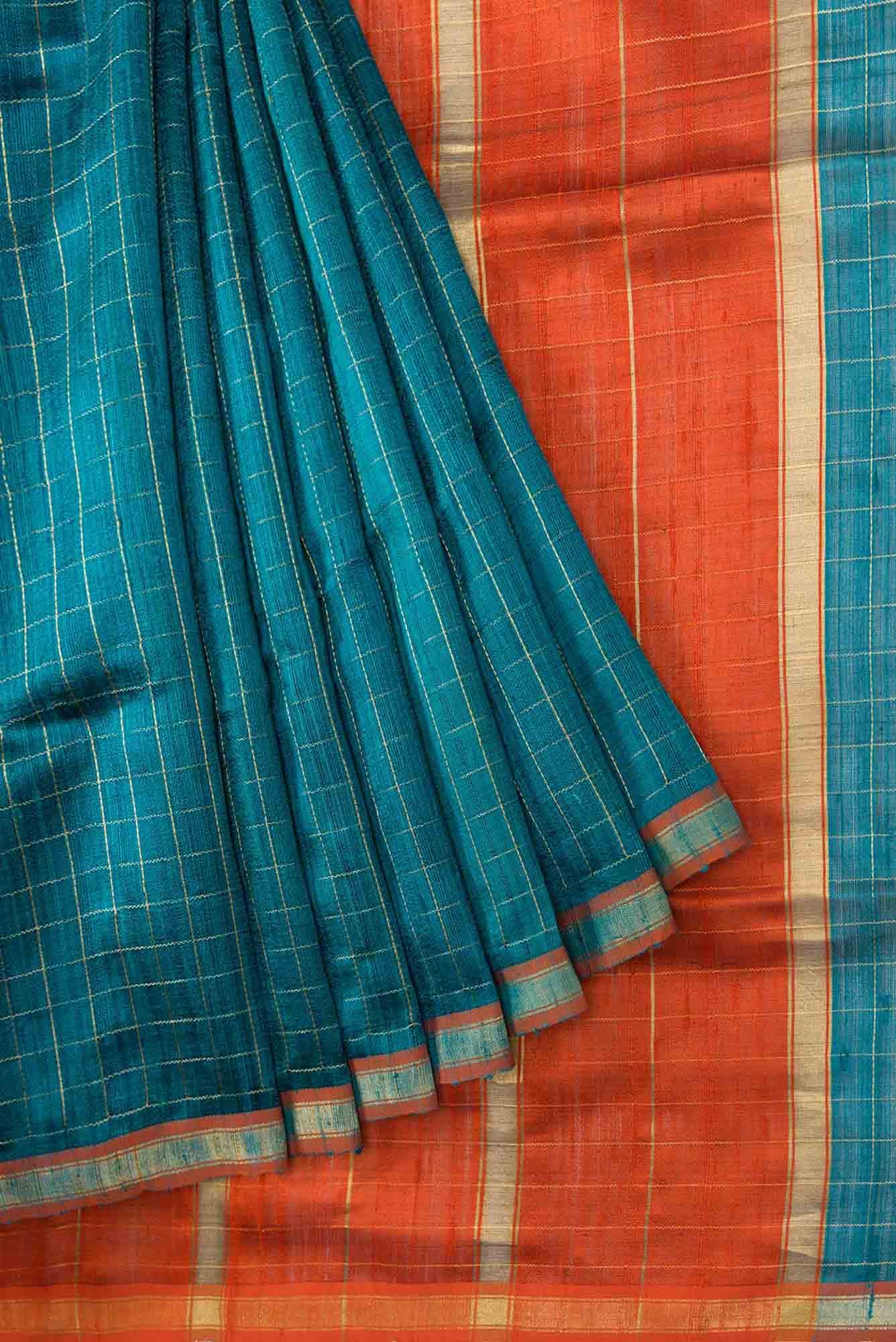 Aahana-Aqua Blue Bhagalpuri Tussar Silk Saree