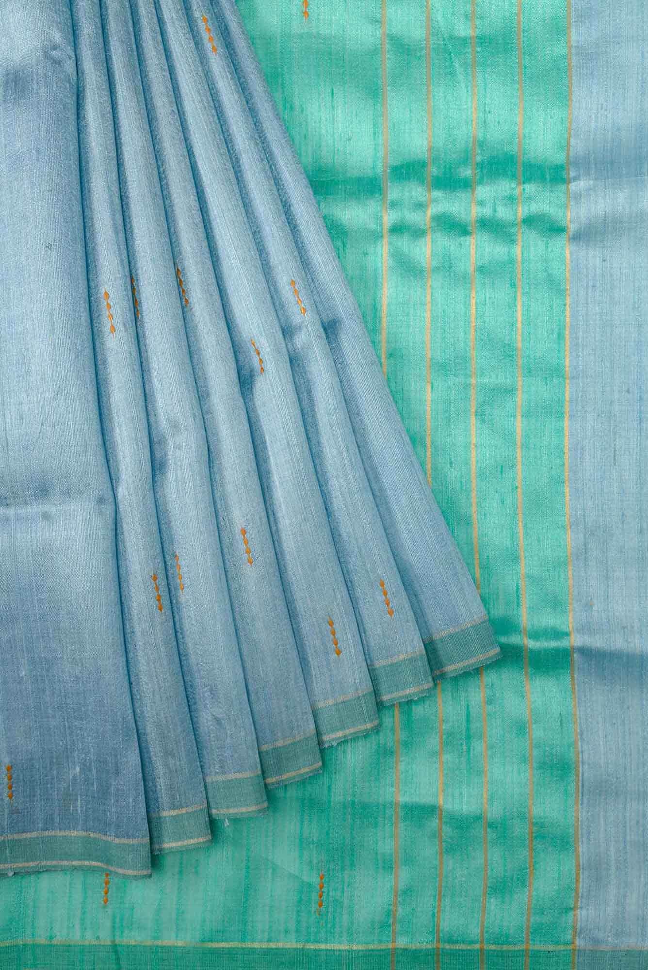 Ridha-Blue Grey Bhagalpuri Tussar Silk Saree