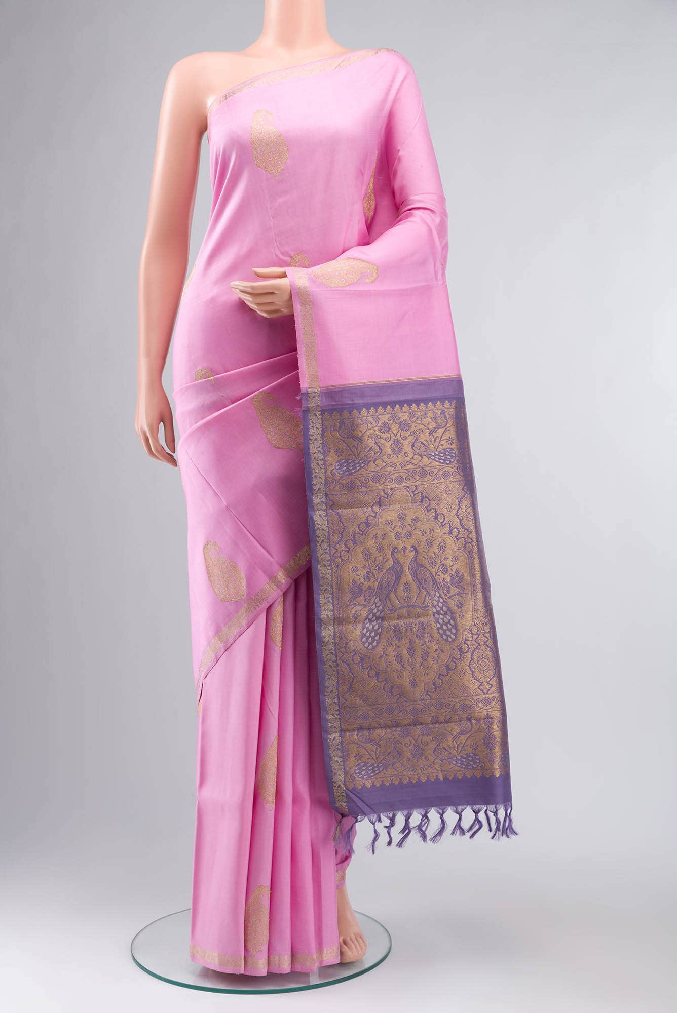 Rose pink Kanchipuram Silk Saree