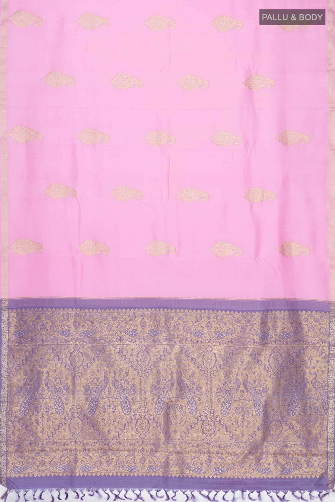 Rose pink Kanchipuram Silk Saree