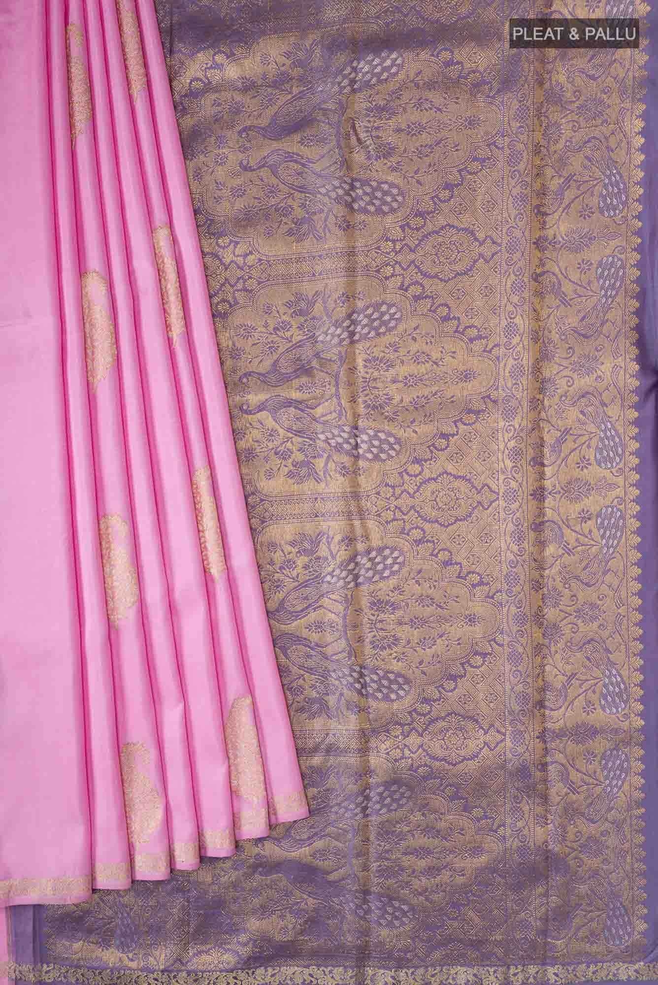 Rose pink Kanchipuram Silk Saree
