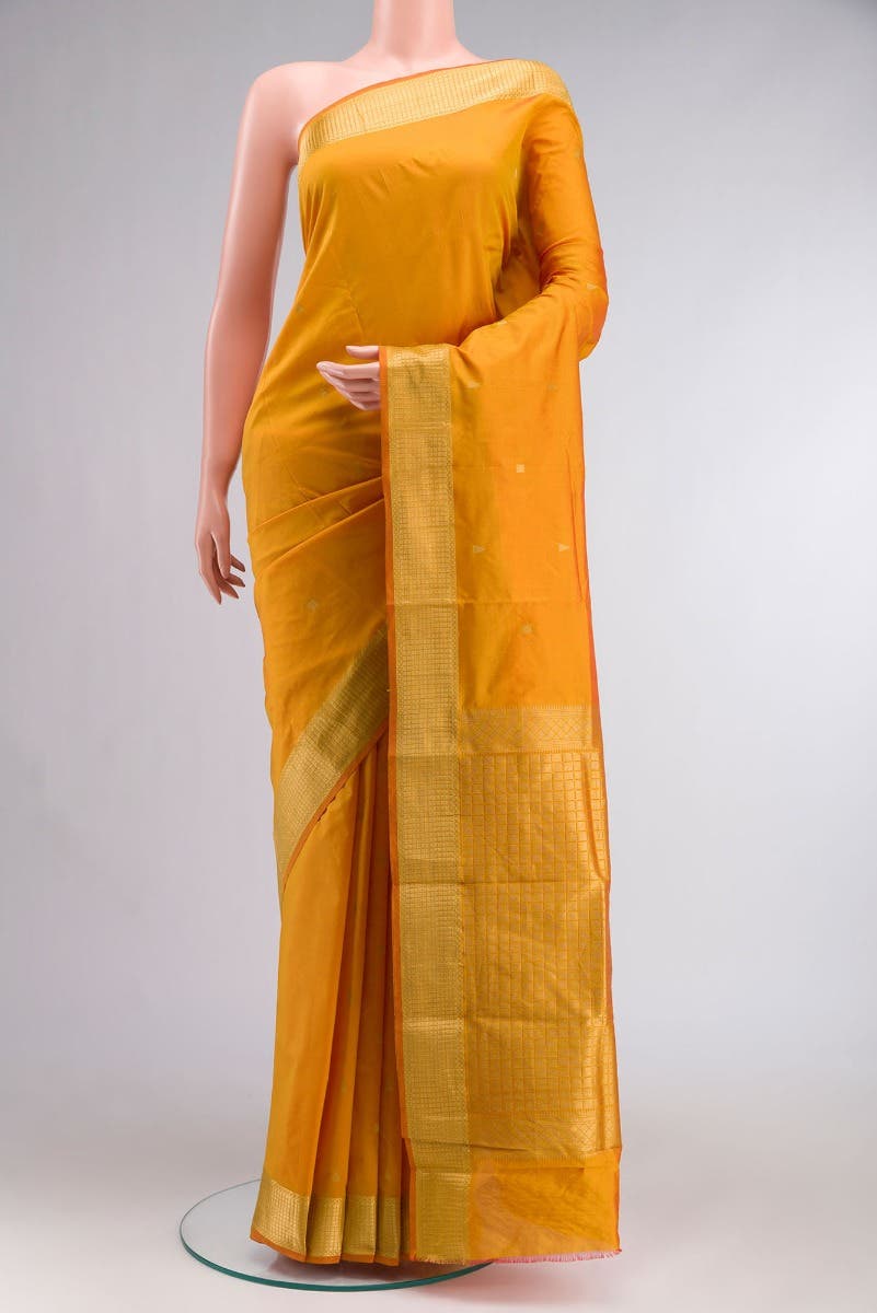Yellow Blended Bangalore Silk Saree