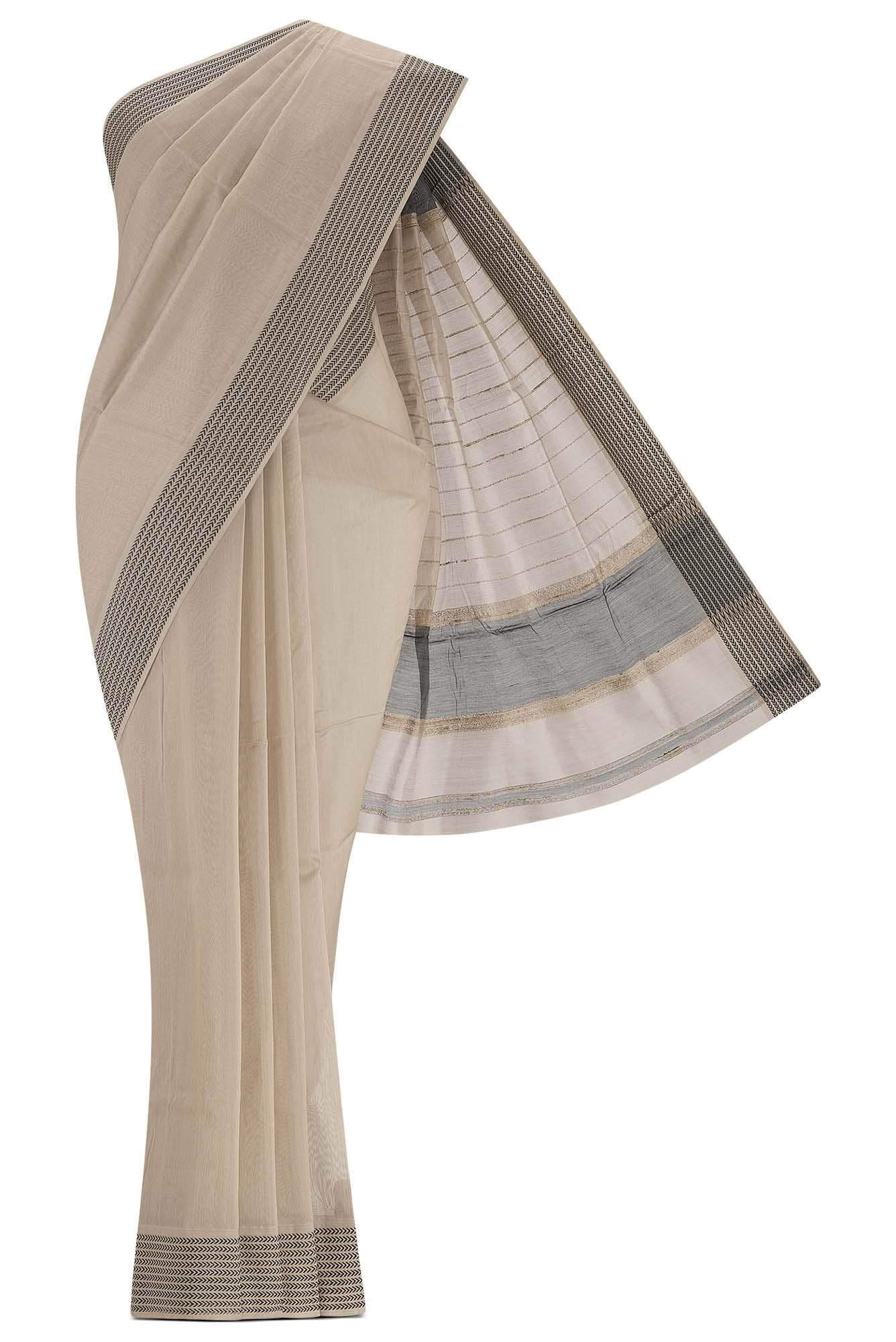 Beige Maheshwari Silk Cotton Saree