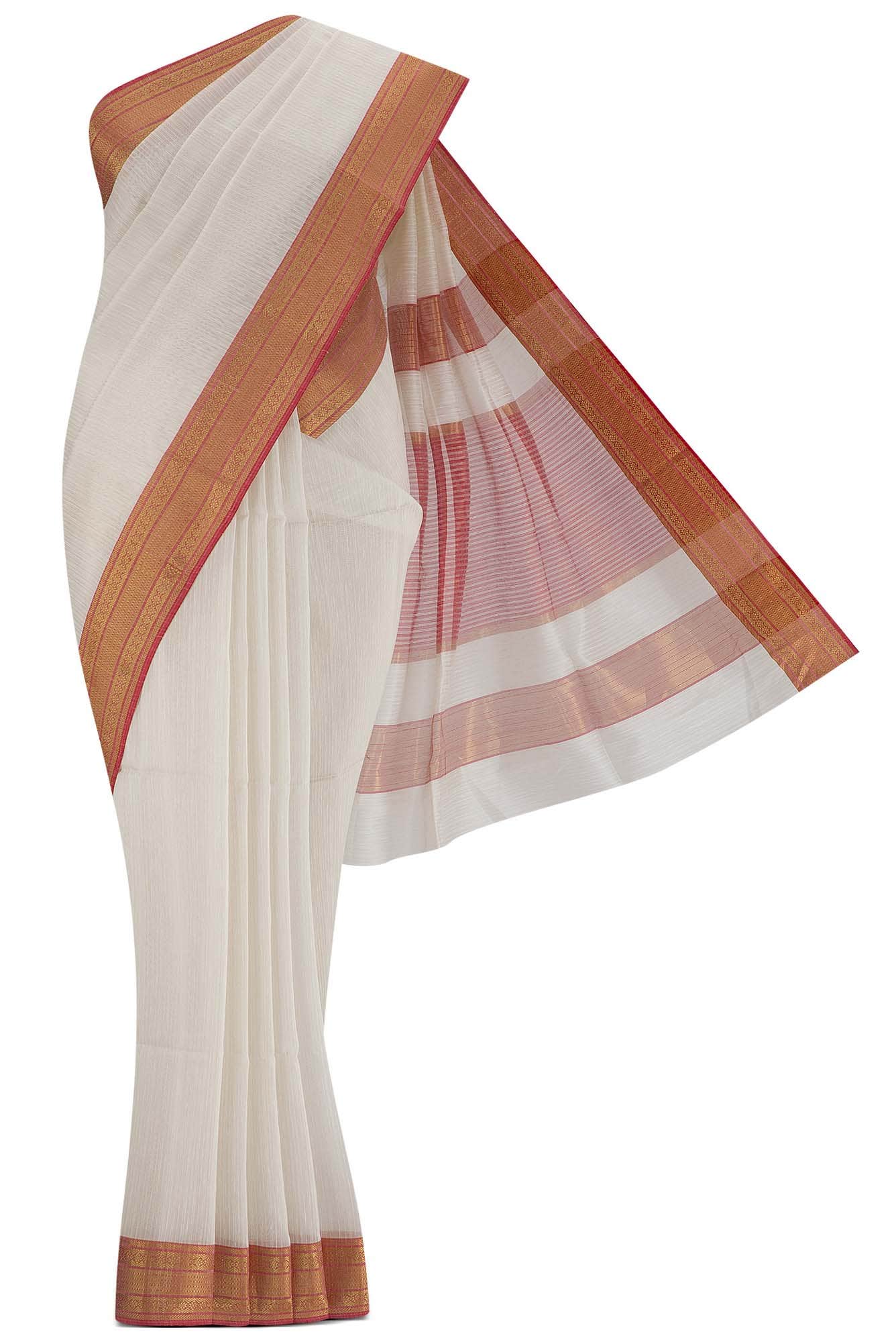 Cream Maheshwari Silk Cotton Saree