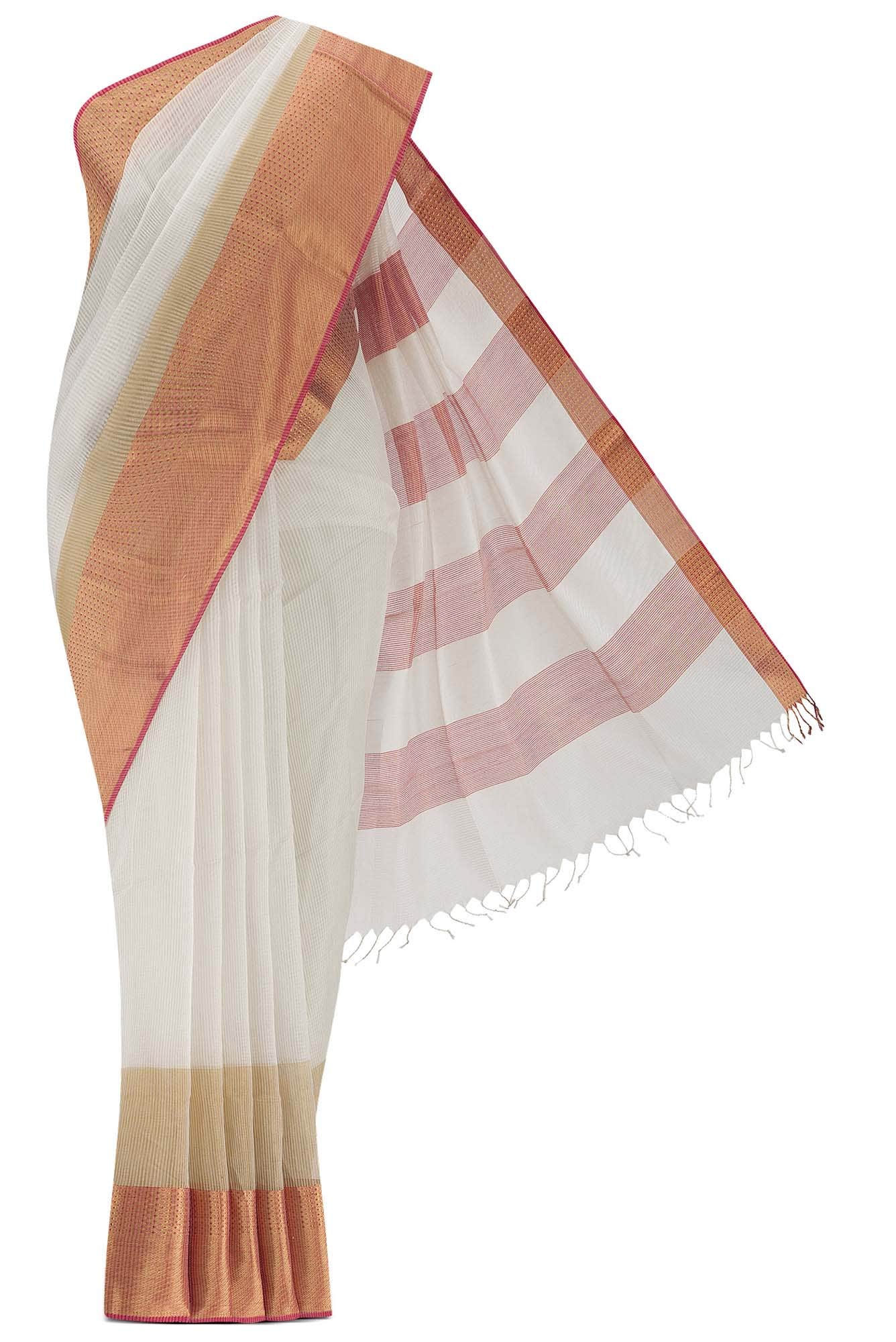 Cream Maheshwari Silk Cotton Saree