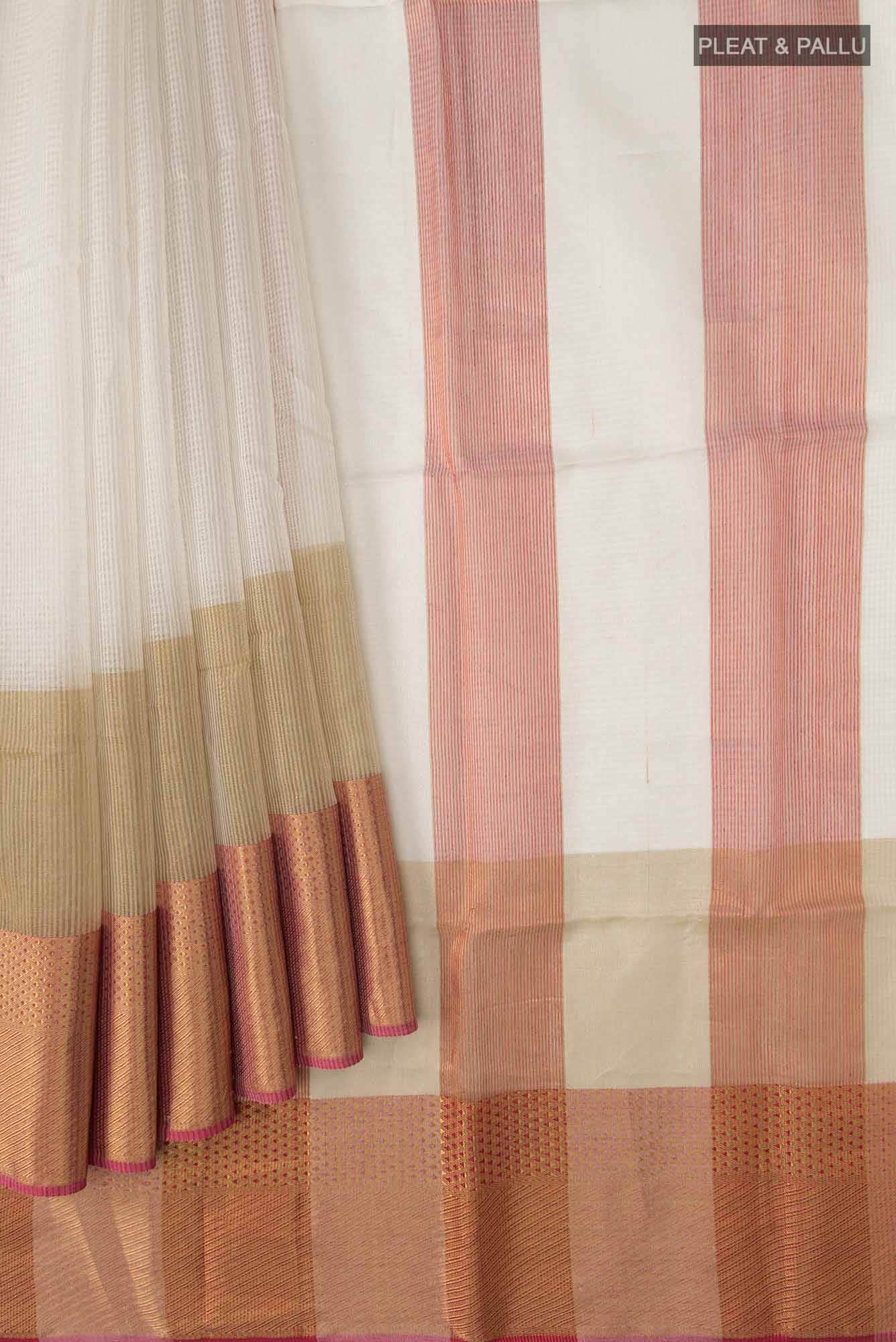 Cream Maheshwari Silk Cotton Saree