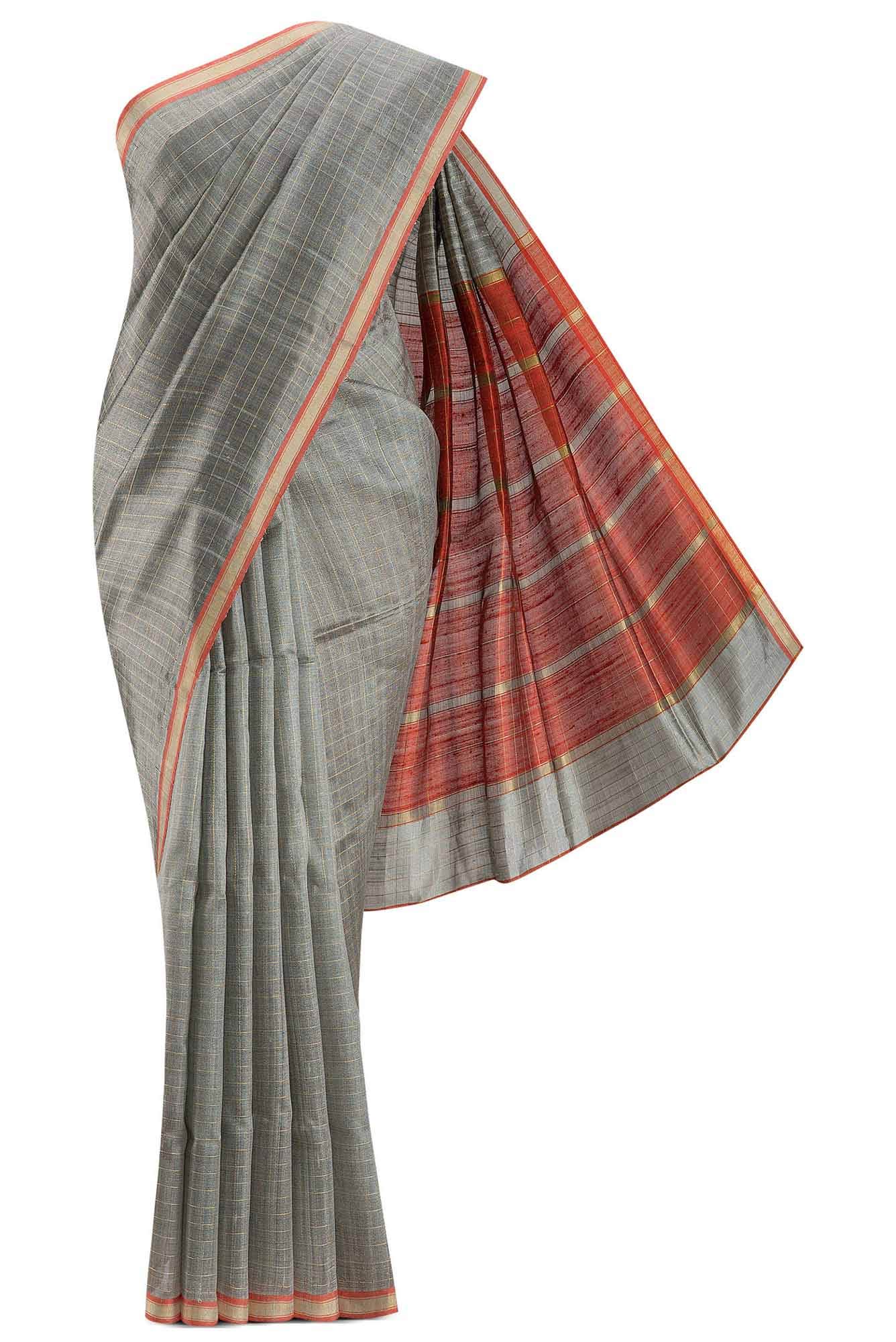 Aahana-Grey Bhagalpuri Tussar Silk Saree