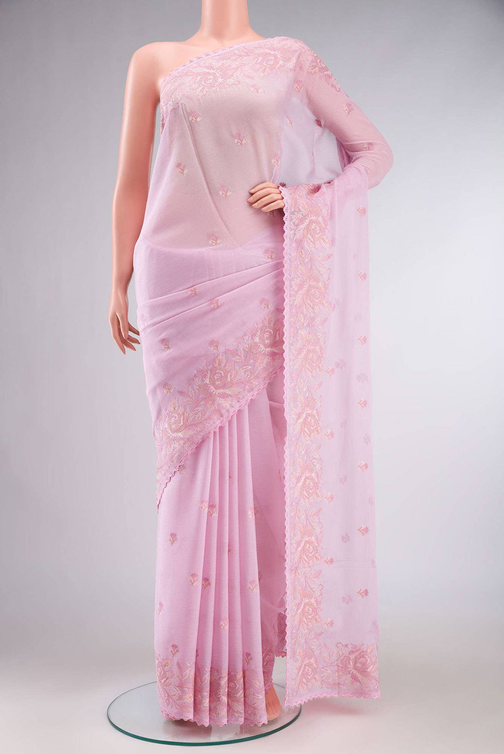 Pink Blended Chiffon Saree