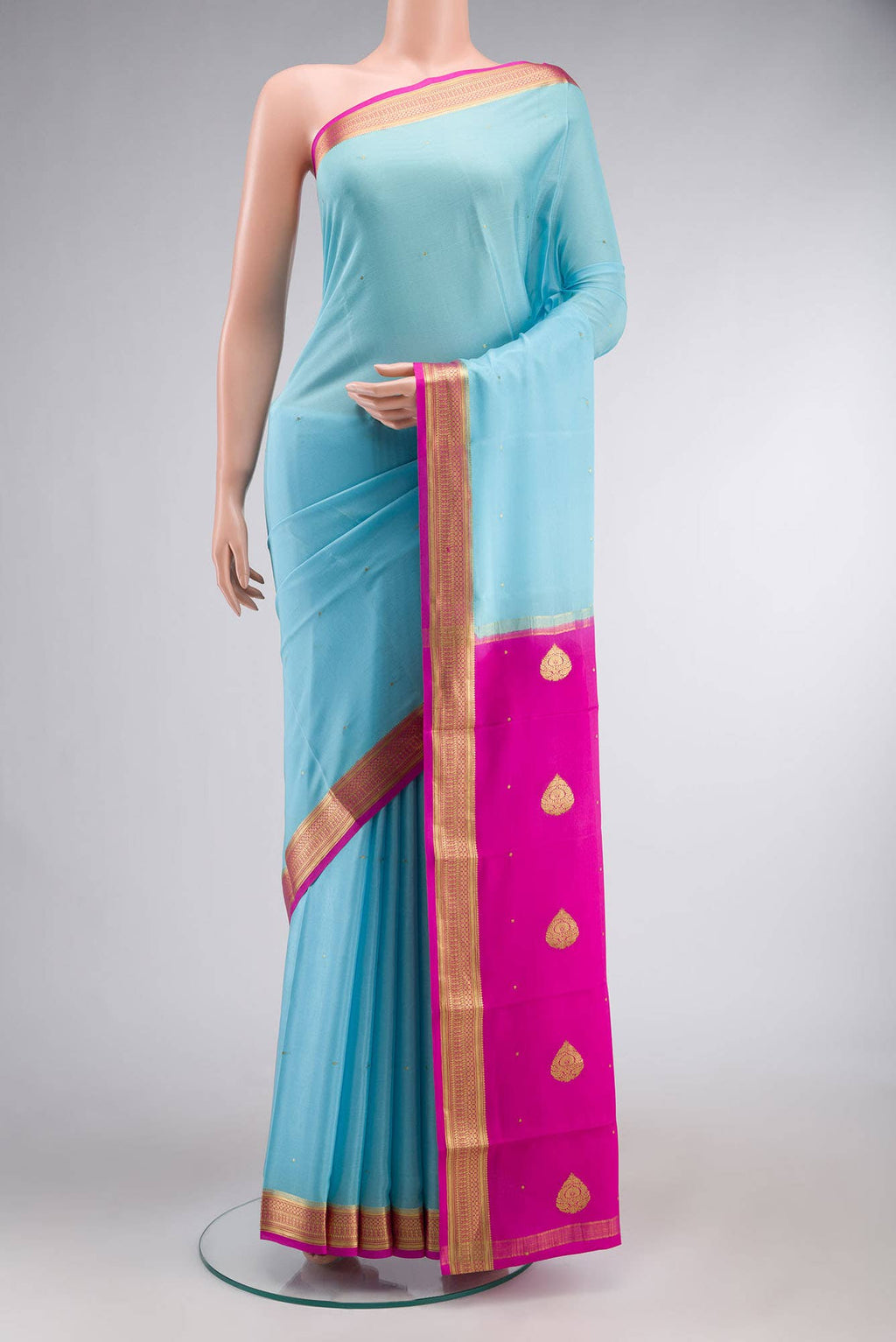 Blue Mysore Crepe Saree