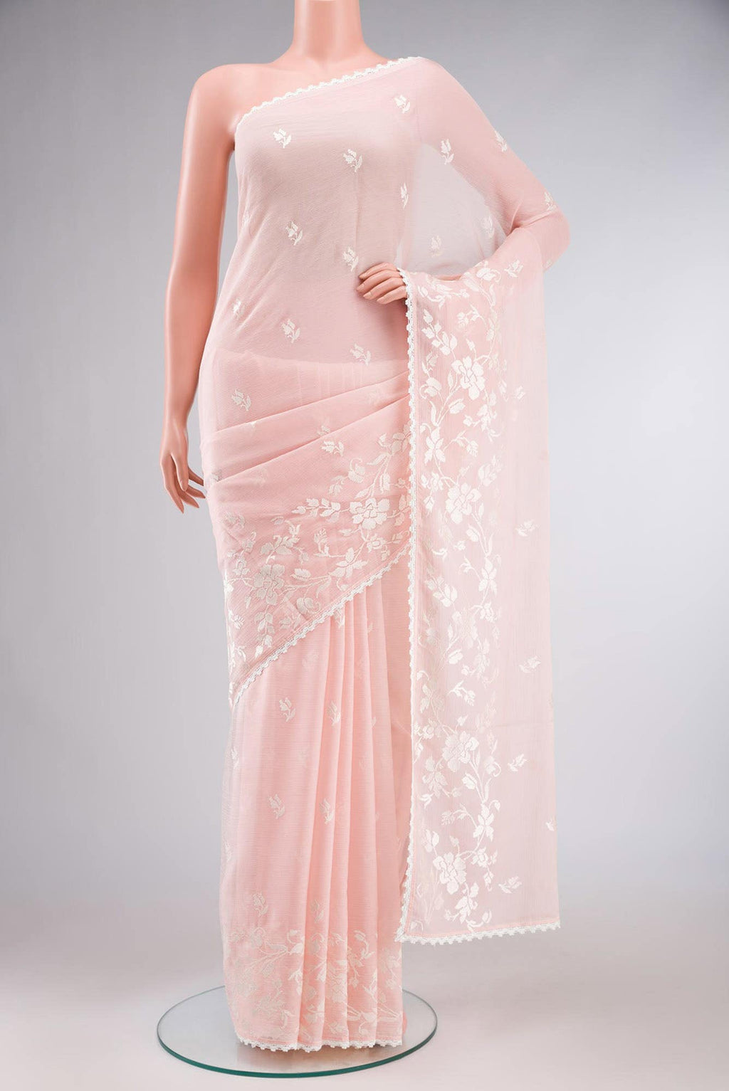 Peach Blended Chiffon Saree