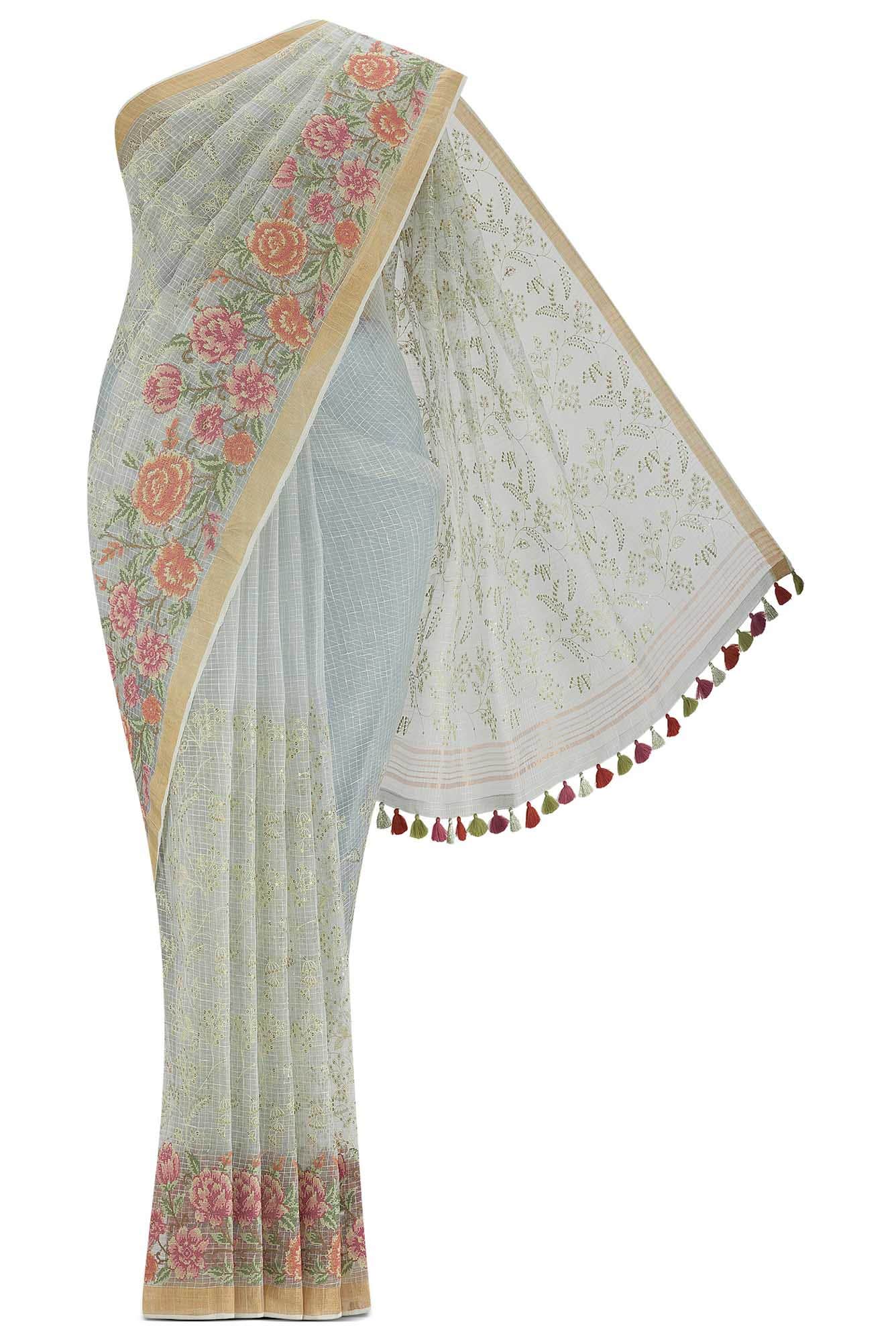 Grey Pure Organza Silk Saree