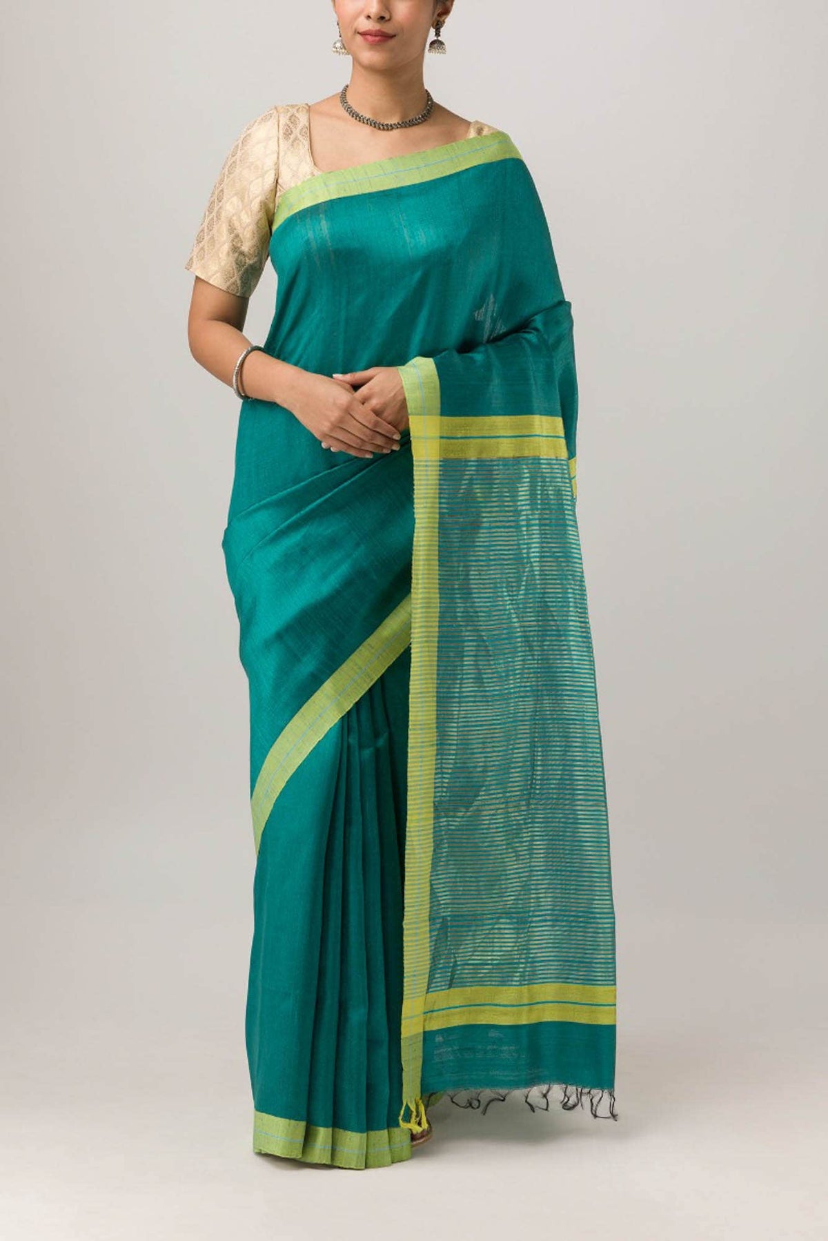 Kruti-Dark Teal Bhagalpuri Tussar Silk Saree