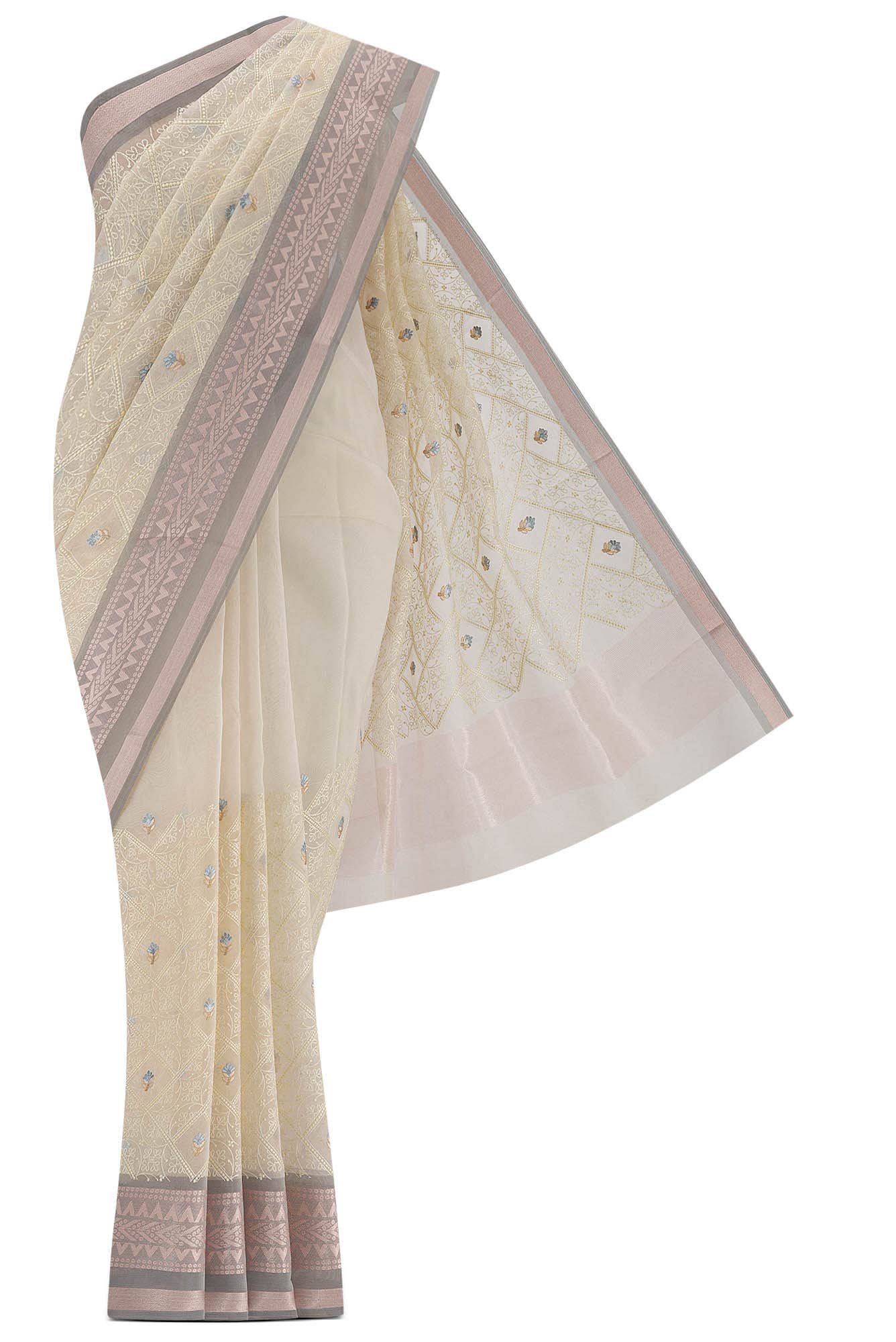 Cream Kora Cotton Saree