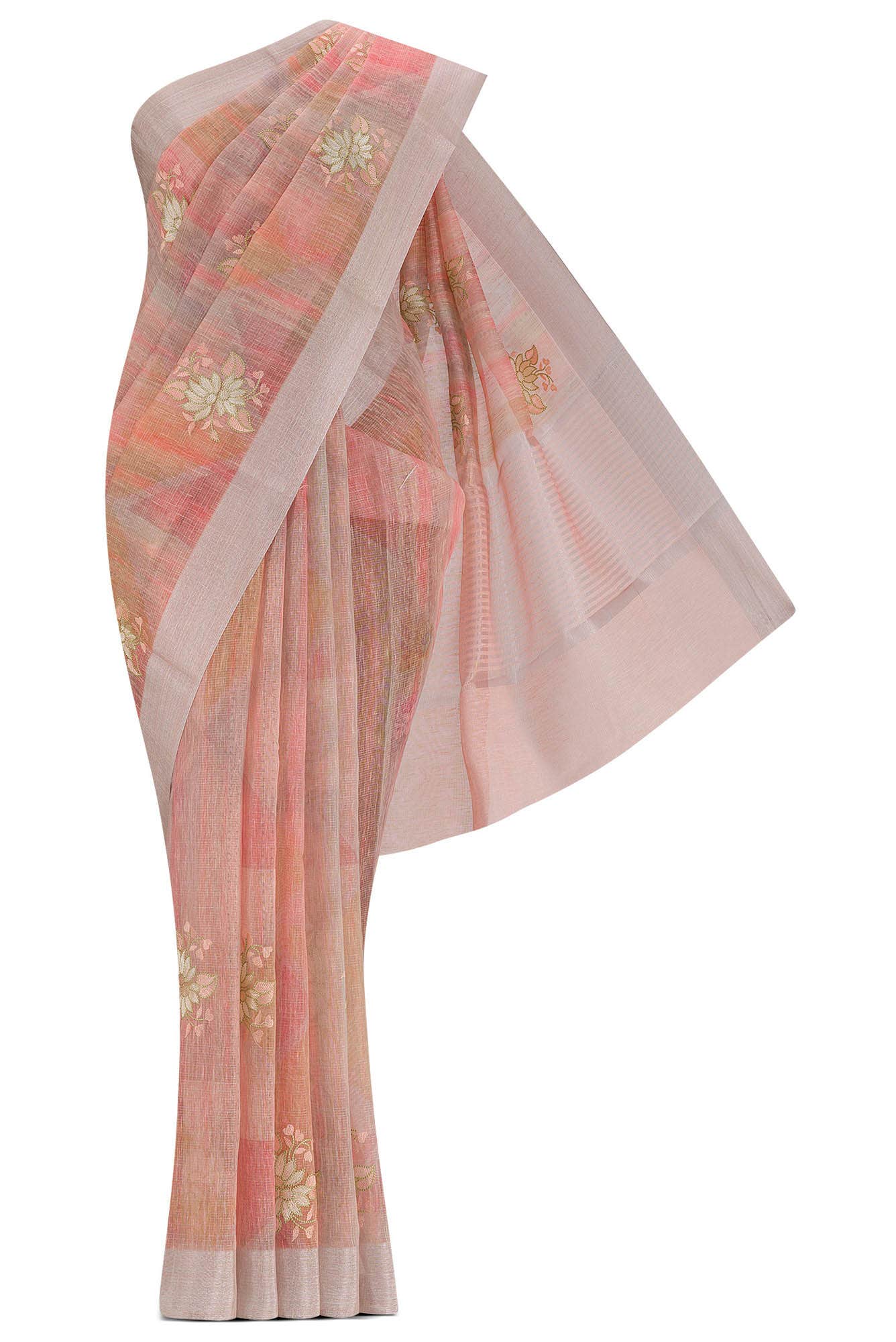 Peach Linen Saree