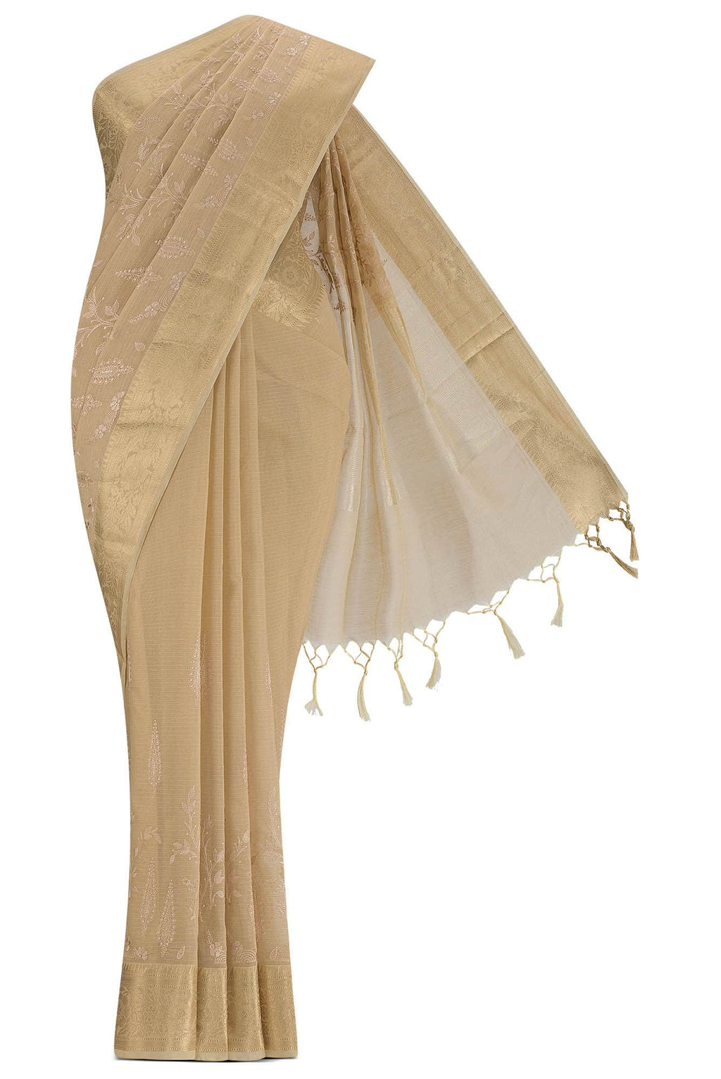 Beige Silk Cotton Saree