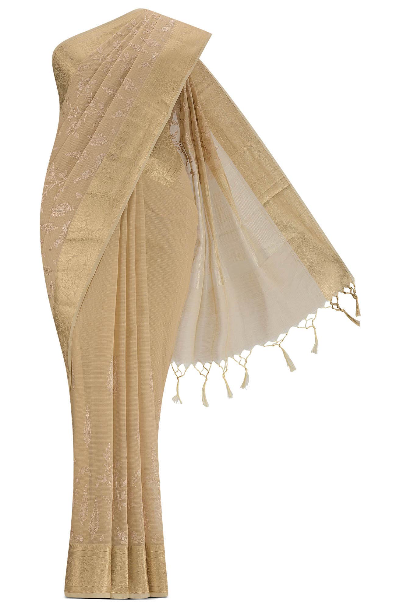 Beige Silk Cotton Saree