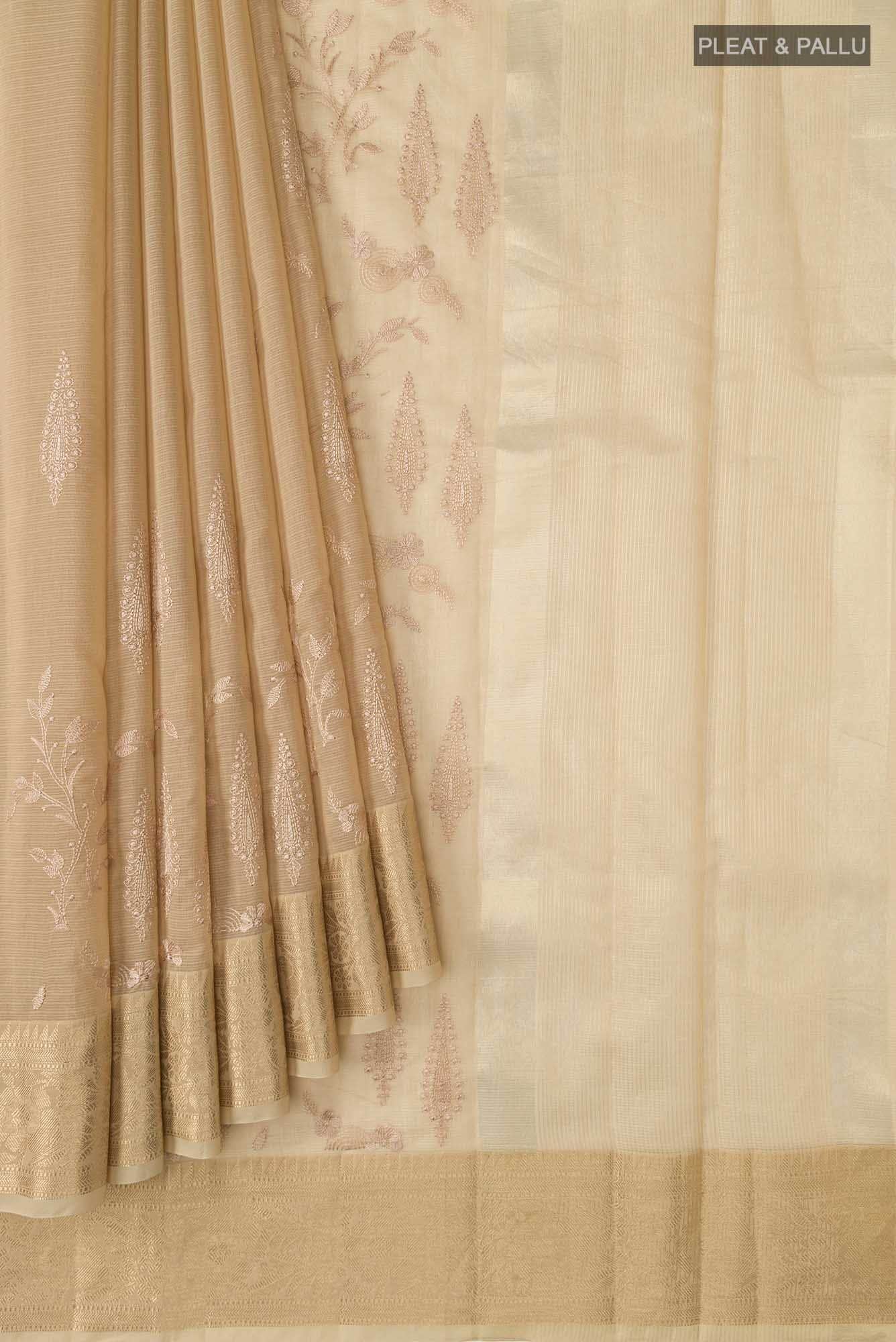 Beige Silk Cotton Saree