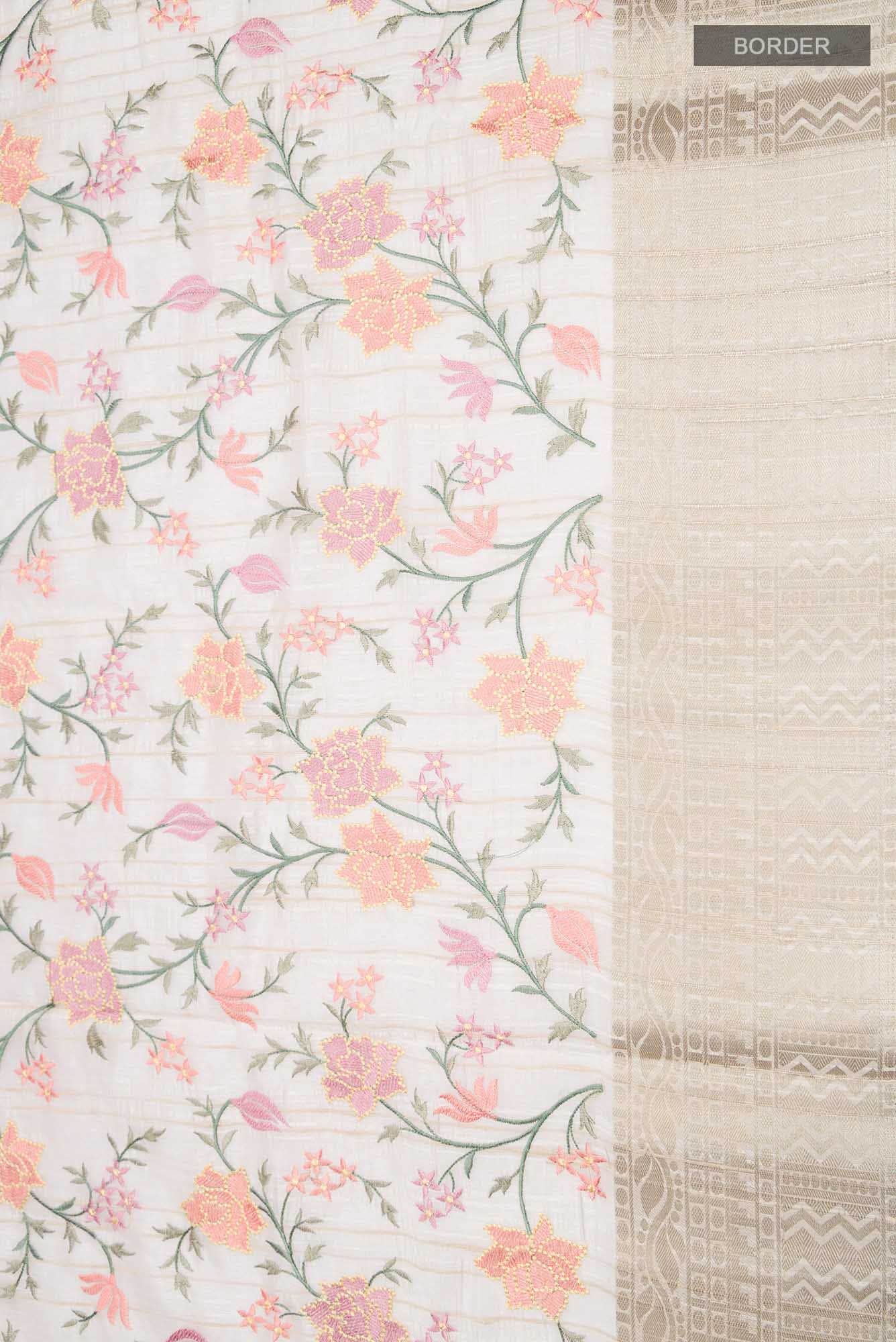 Cream Blended Tussar Silk Saree