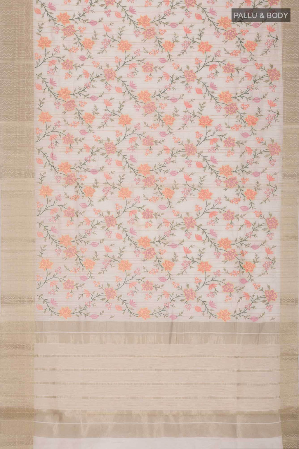 Cream Blended Tussar Silk Saree