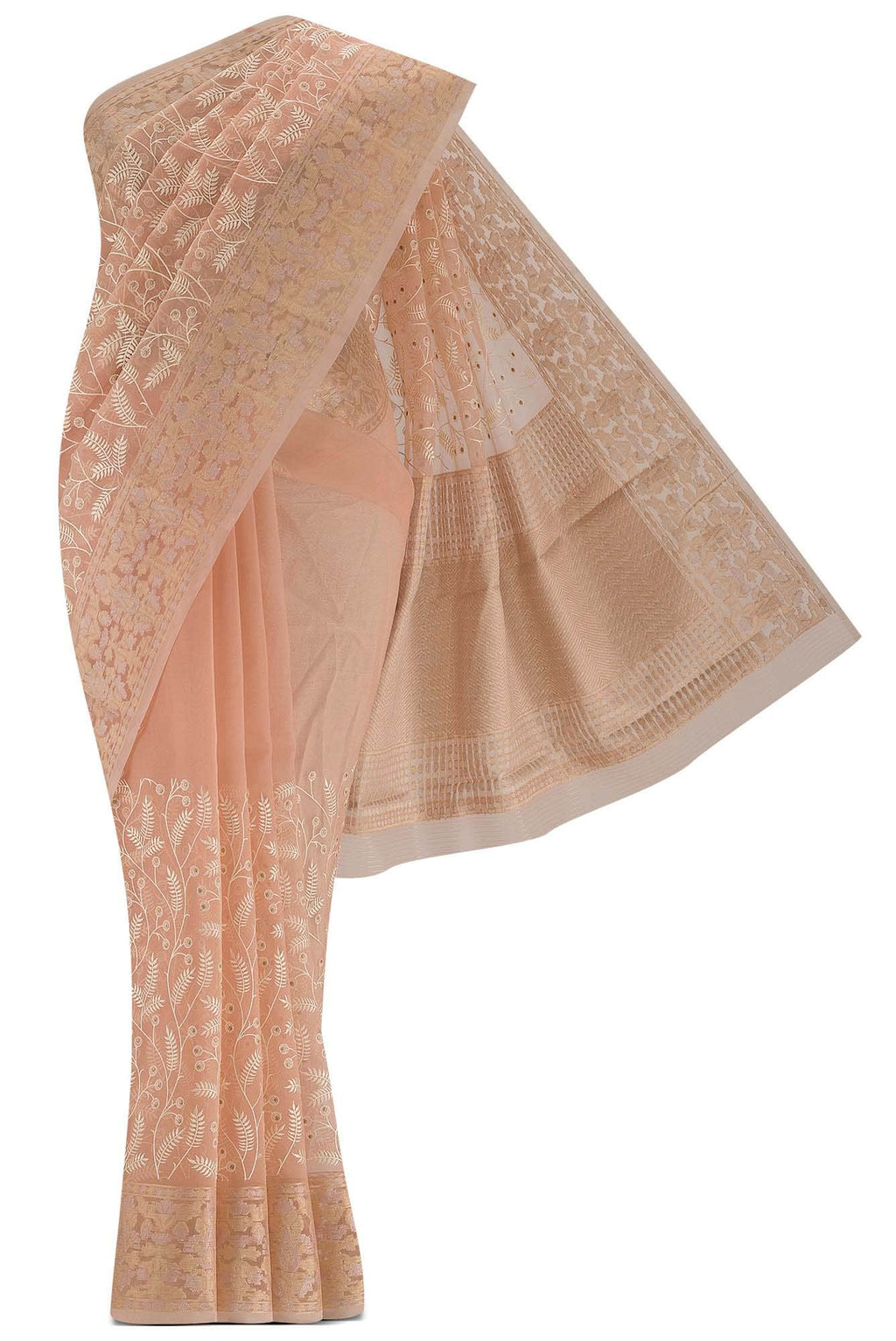 Peach Kora Cotton Saree